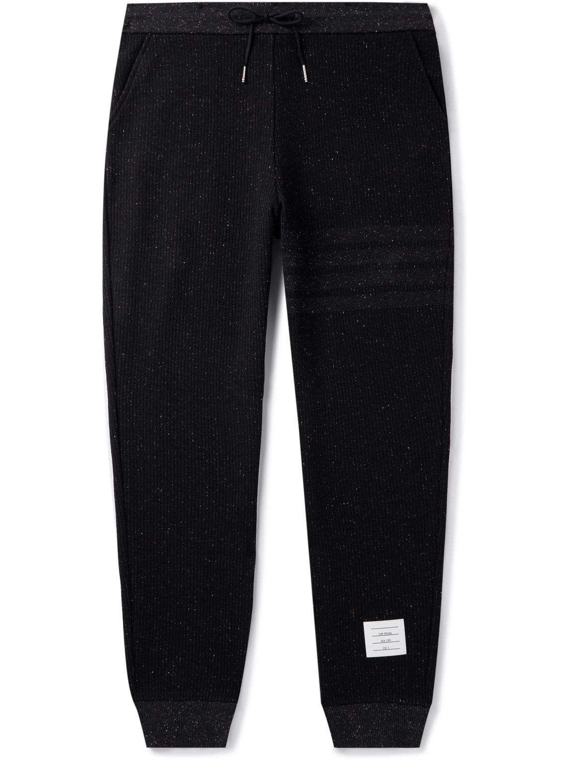 Thom Browne Ribbed Cotton And Silk-blend Sweatpants In Black