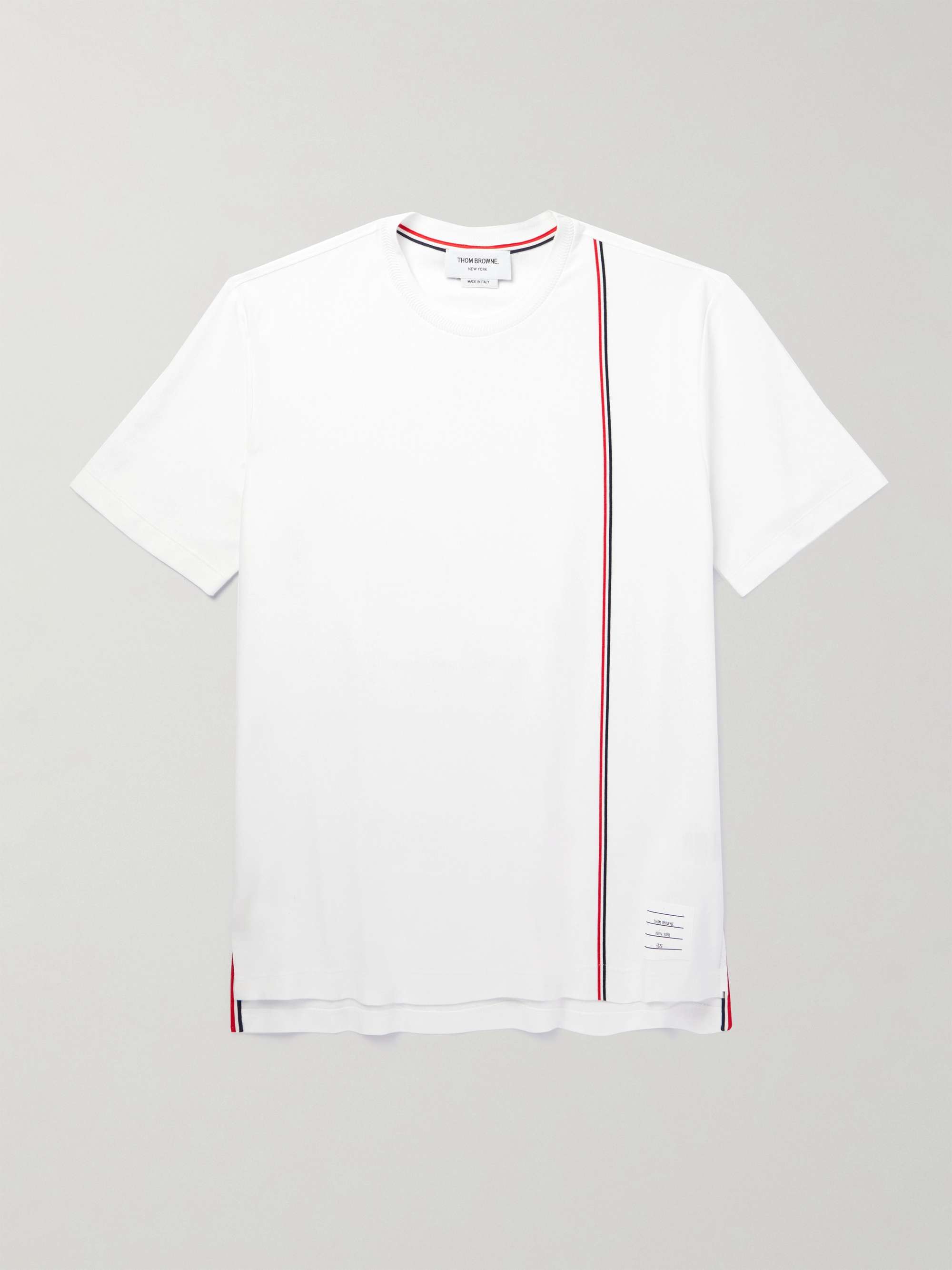 THOM BROWNE Logo-Appliquéd Striped Cotton-Jersey T-Shirt for Men | MR ...