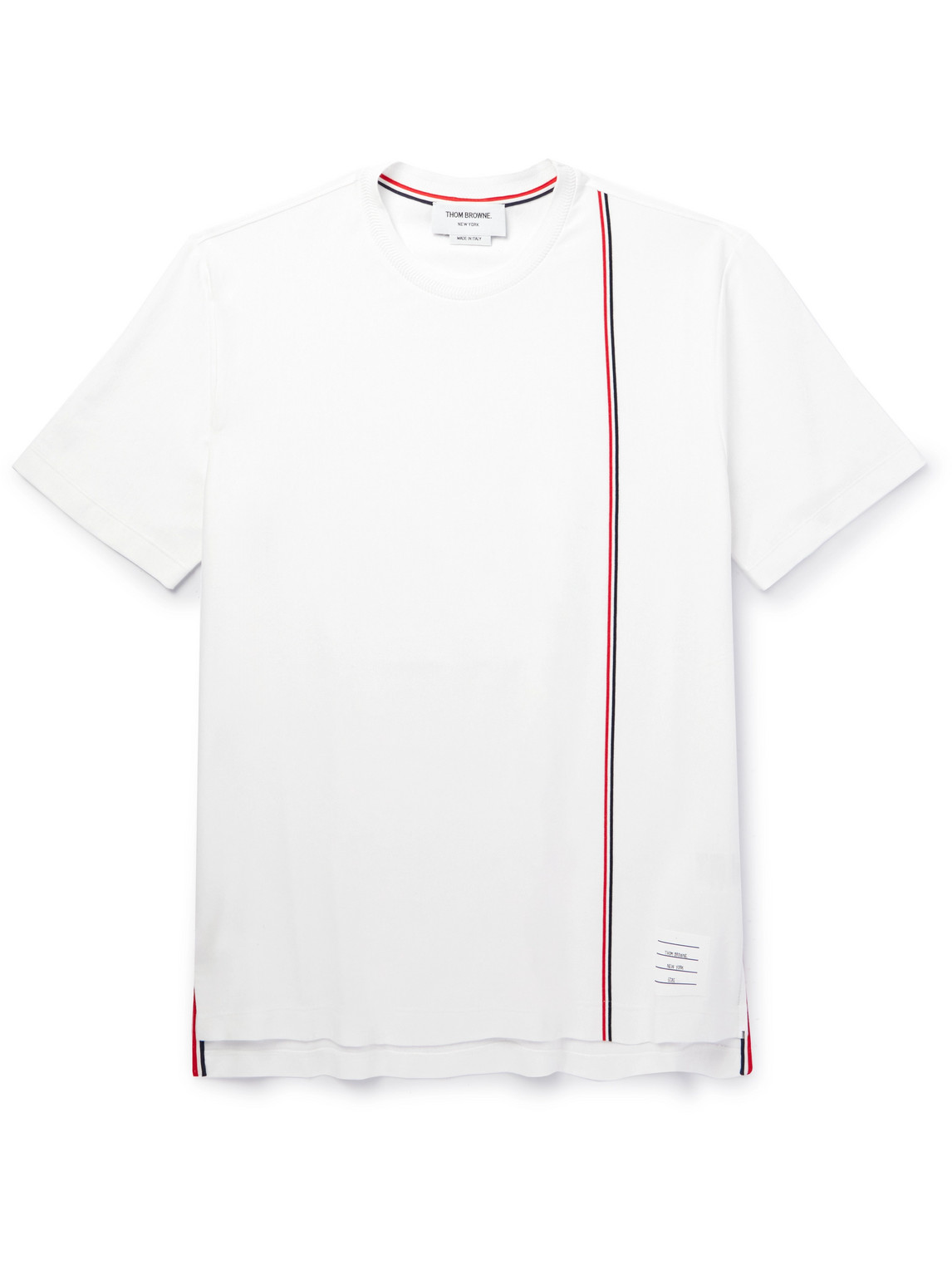 Thom Browne Logo-appliquéd Striped Cotton-jersey T-shirt In White