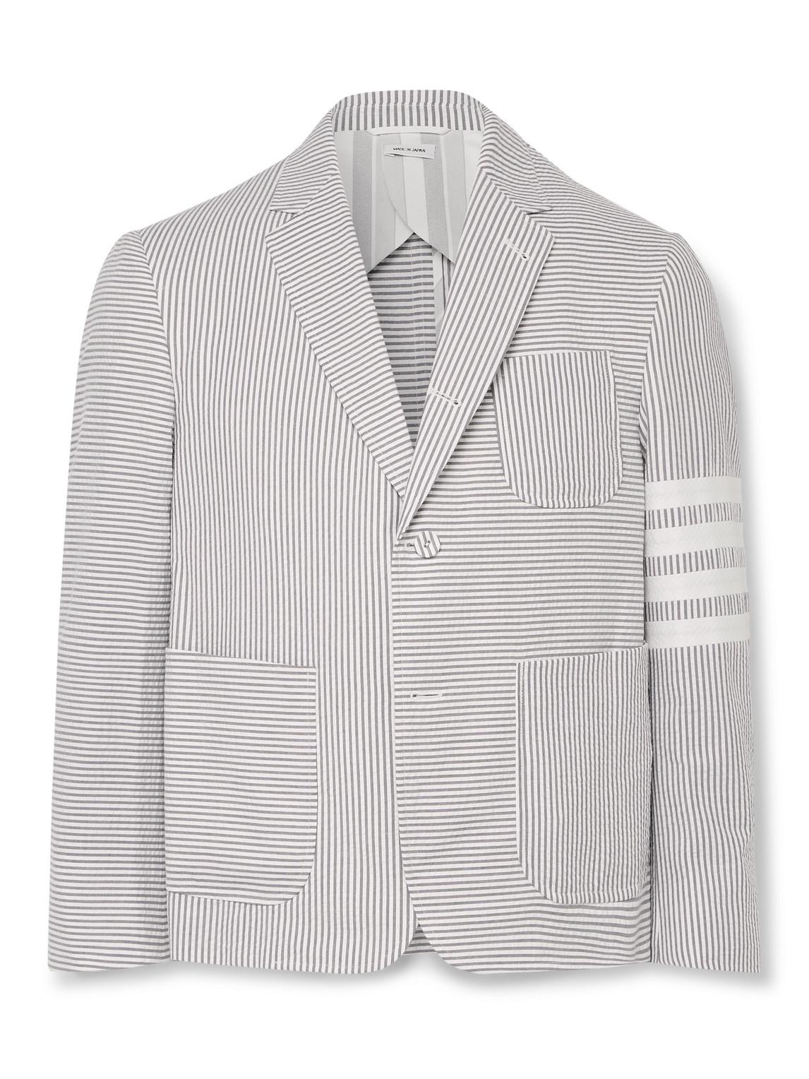 Thom Browne Fun Mix Striped Cotton-seersucker Blazer In Gray