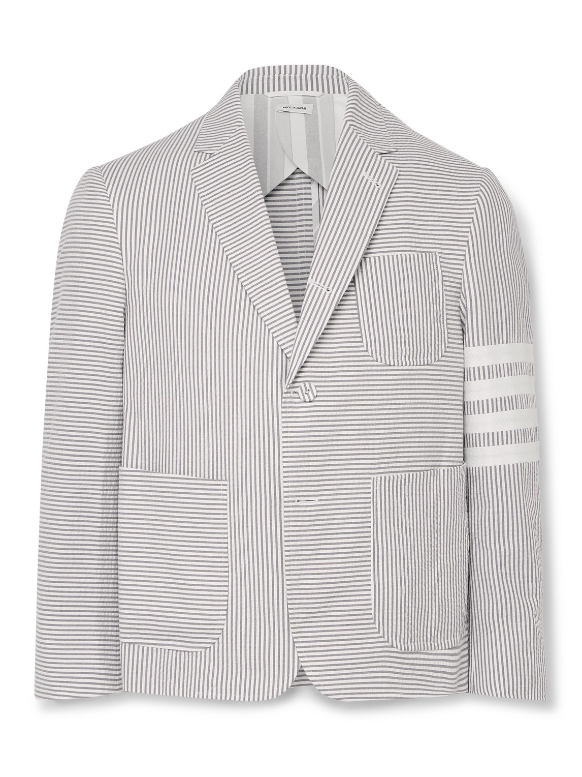 Thom Browne 4-bar Single-breasted Seersucker Blazer In Gray