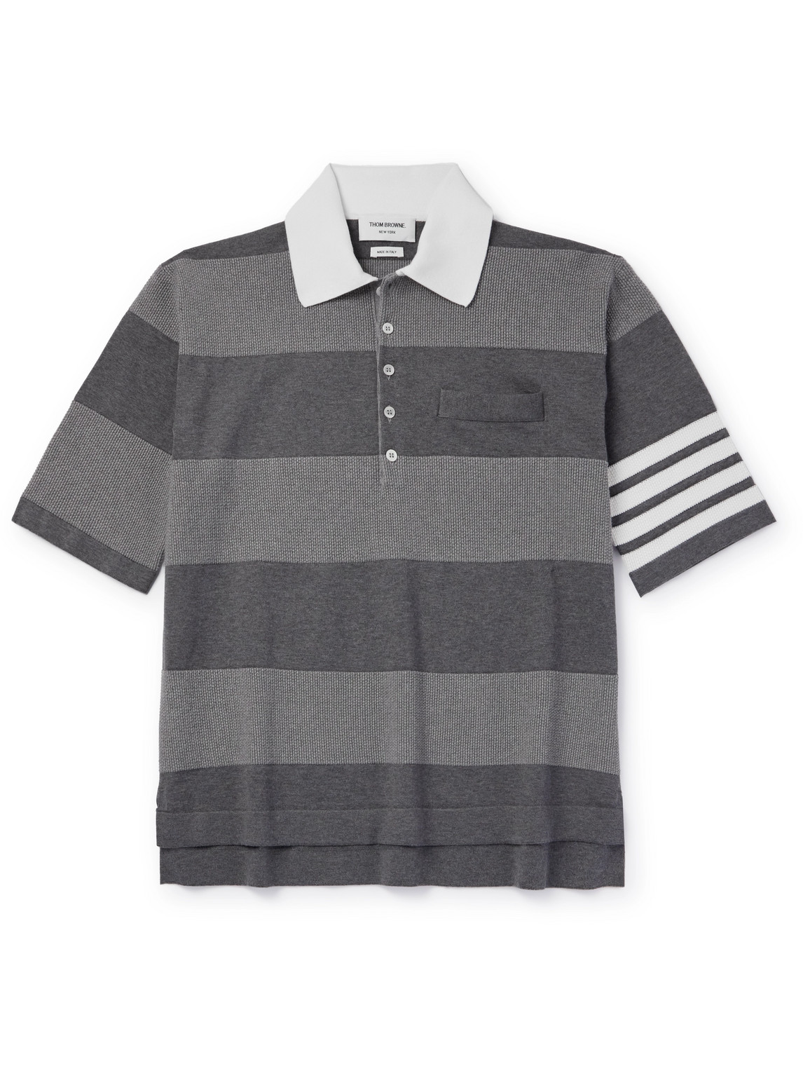 Thom Browne Striped Textured-cotton Polo Shirt In Gray