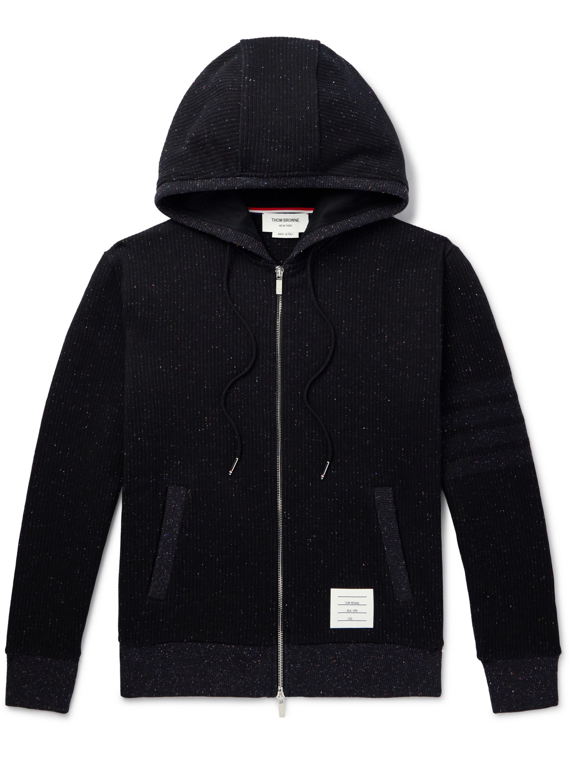Thom Browne Logo-appliquéd Ribbed Cotton And Silk-blend Zip-up Hoodie In Black