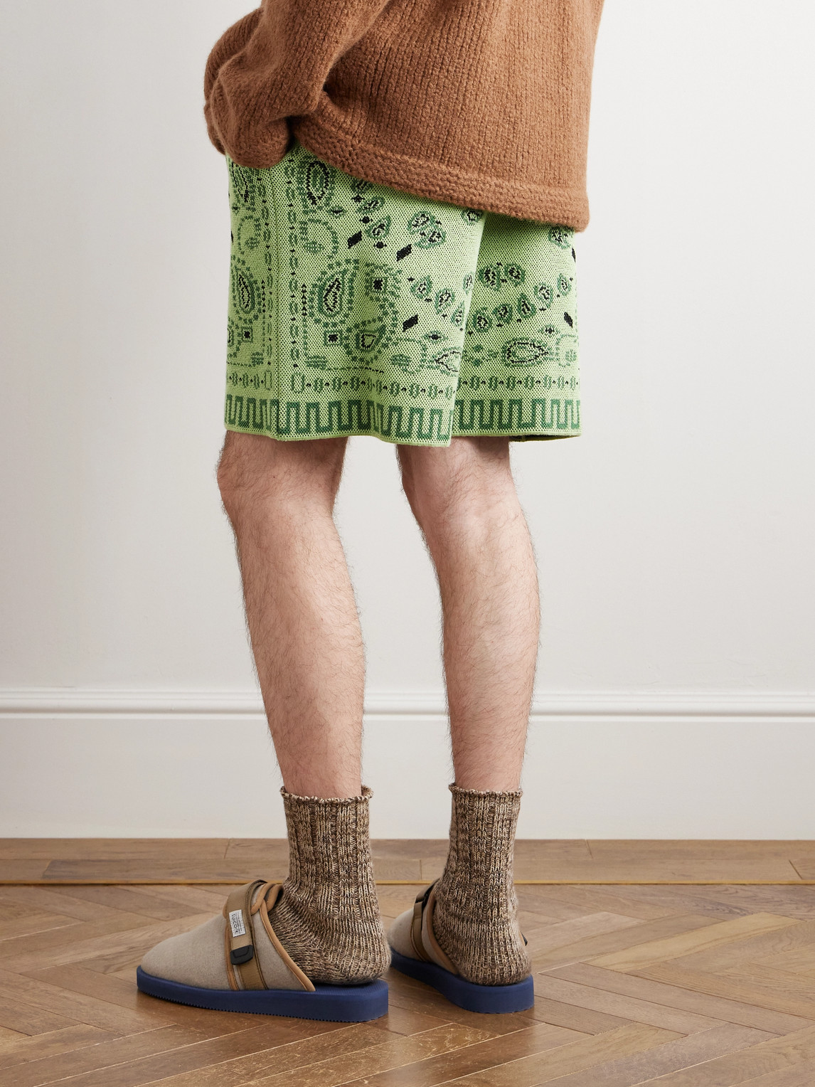 Shop Alanui Straight-leg Embroidered Cotton-piqué Drawstring Shorts In Green