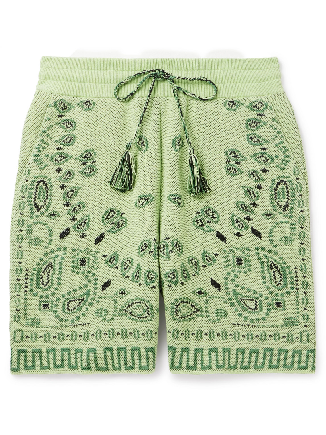 Alanui Straight-leg Embroidered Cotton-piqué Drawstring Shorts In Green