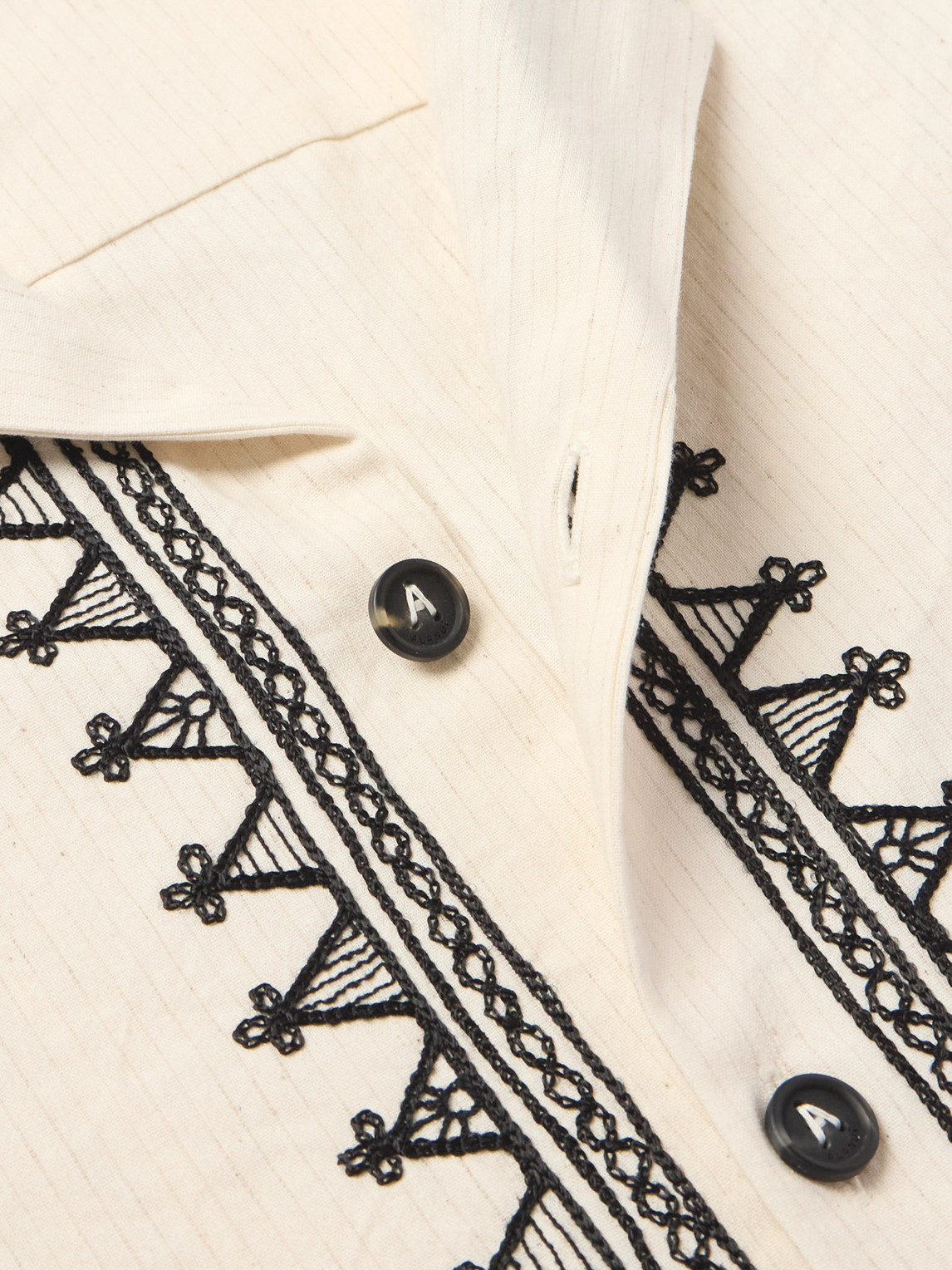 Shop Alanui Akasha Camp-collar Embroidered Striped Cotton-blend Shirt In Neutrals