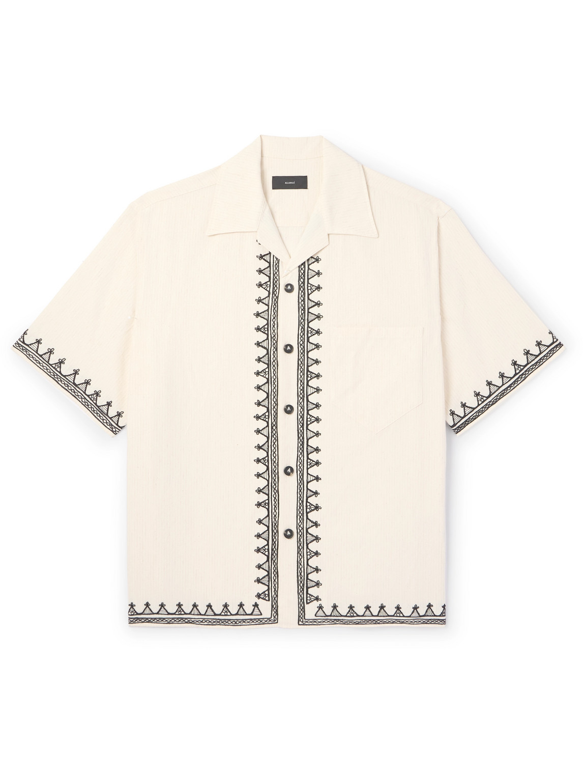 Alanui Akasha Camp-collar Embroidered Striped Cotton-blend Shirt In Neutrals