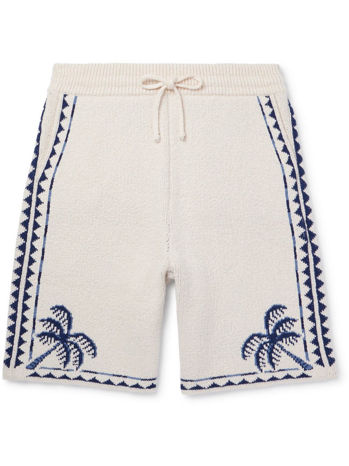 Straight-Leg Jacquard-Knit Cotton and Linen-Blend Drawstring Bermuda Shorts