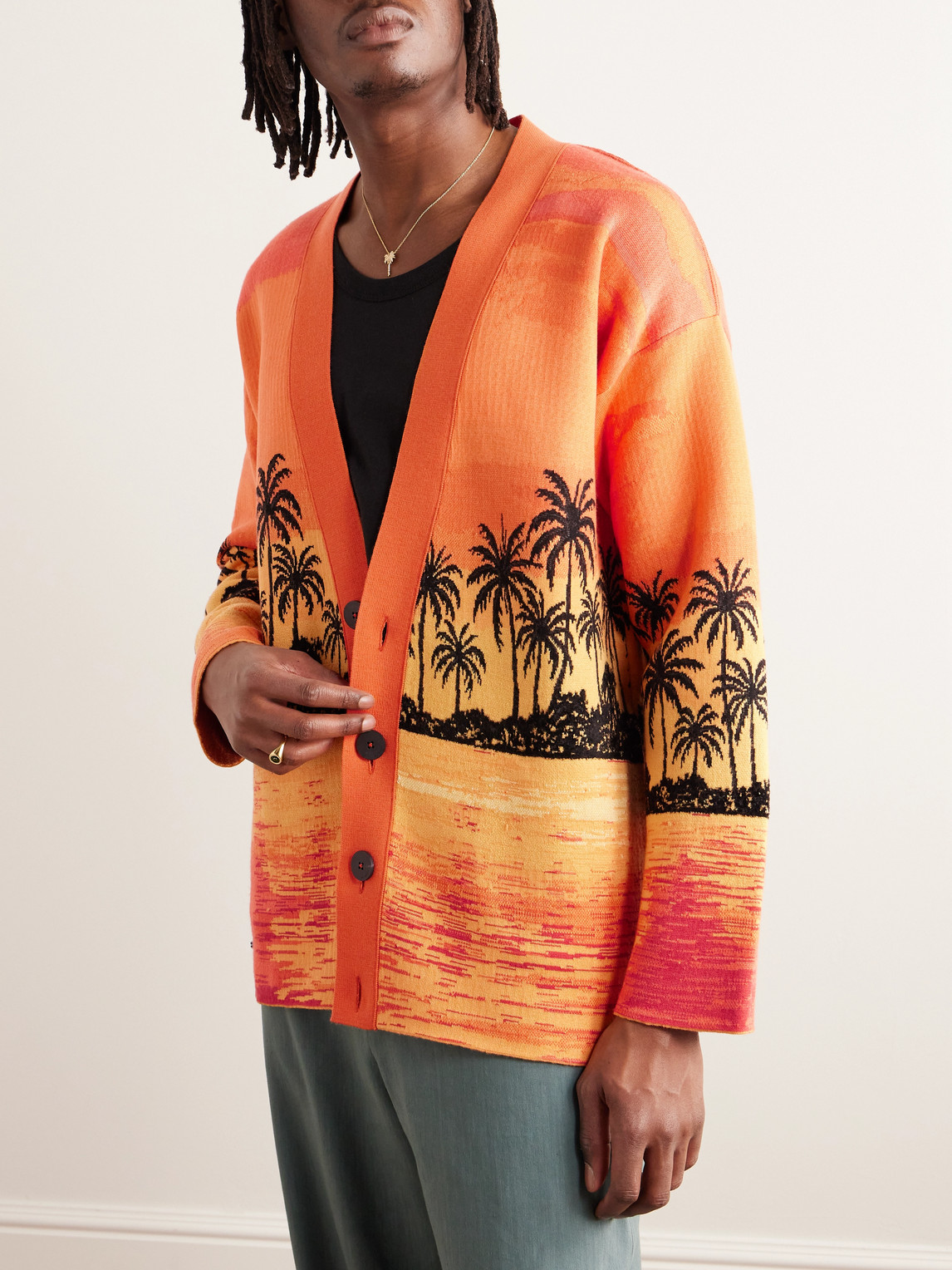 Shop Alanui Kerala Jacquard-knit Cardigan In Orange