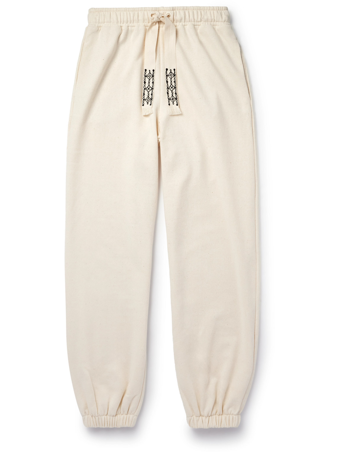 Alanui Akasha Tapered Embroidered Cotton-jersey Sweatpants In Neutrals