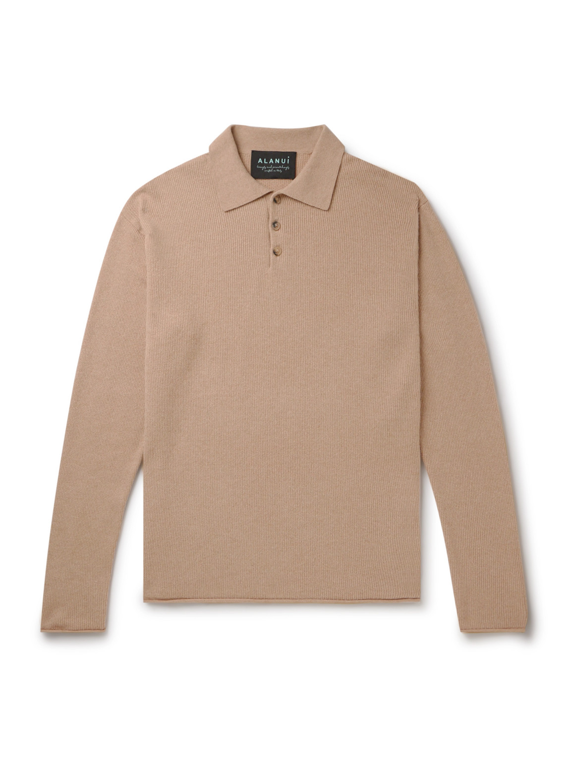 Alanui Ribbed Cashmere And Cotton-blend Polo Sweater In Neutrals