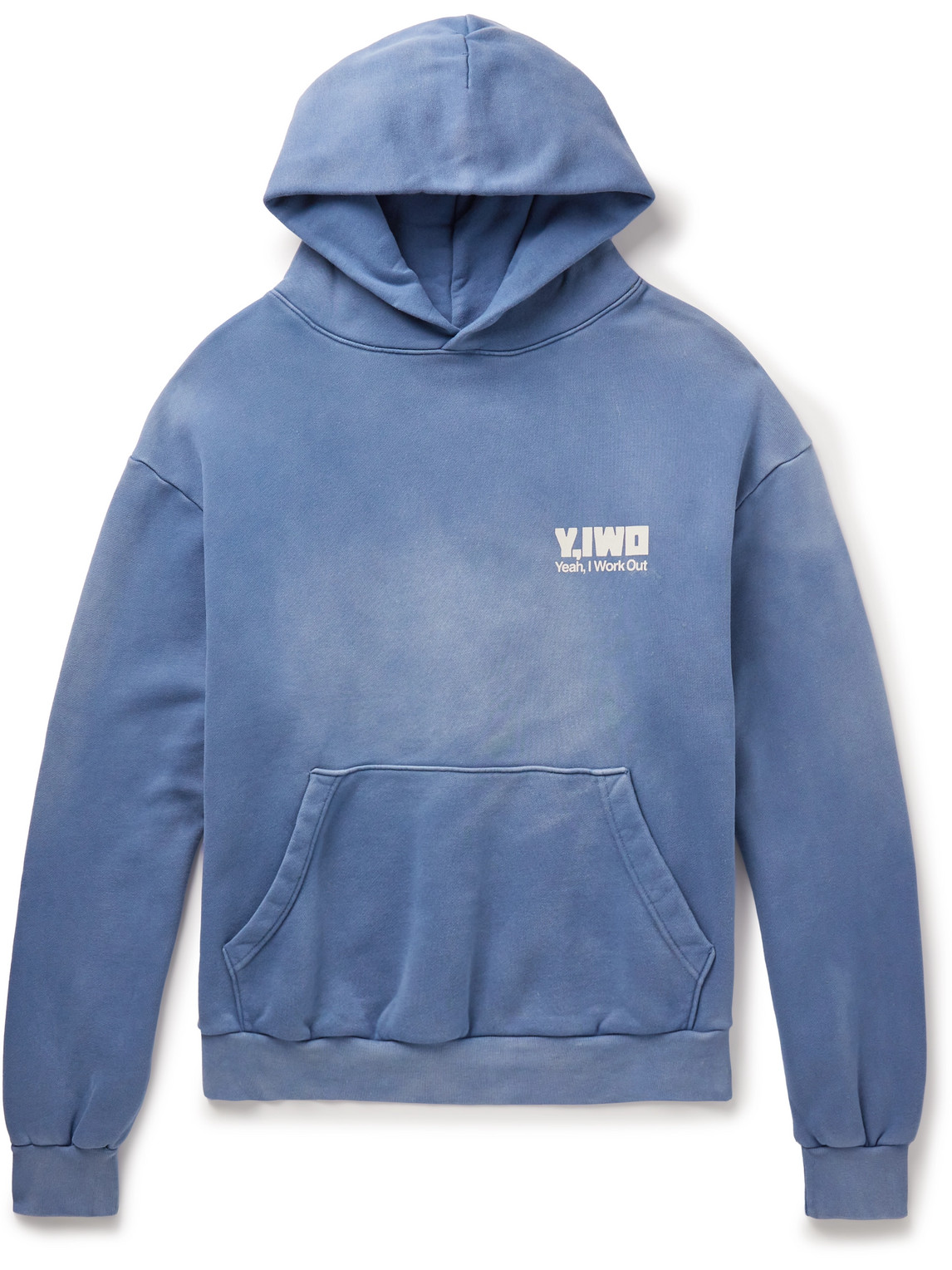 Y,iwo Hardwear Logo-print Distressed Cotton-jersey Hoodie In Blue