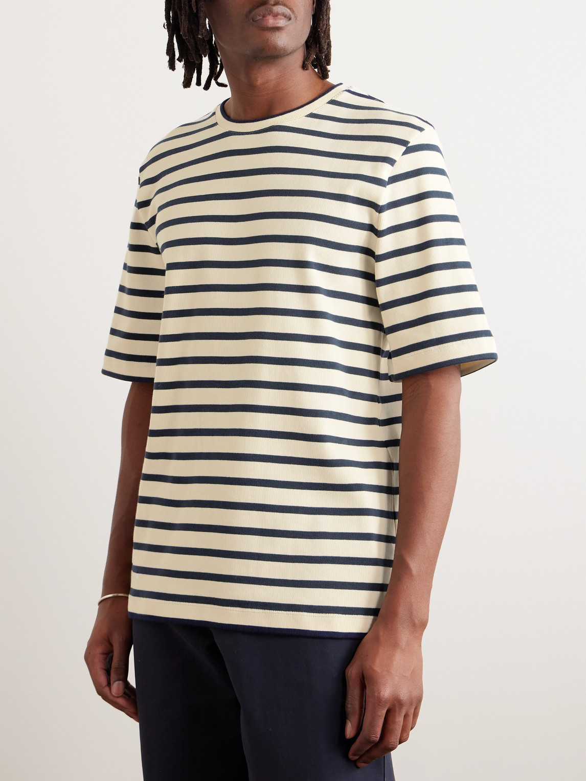 Shop Jil Sander Logo-appliquéd Striped Cotton T-shirt In Neutrals