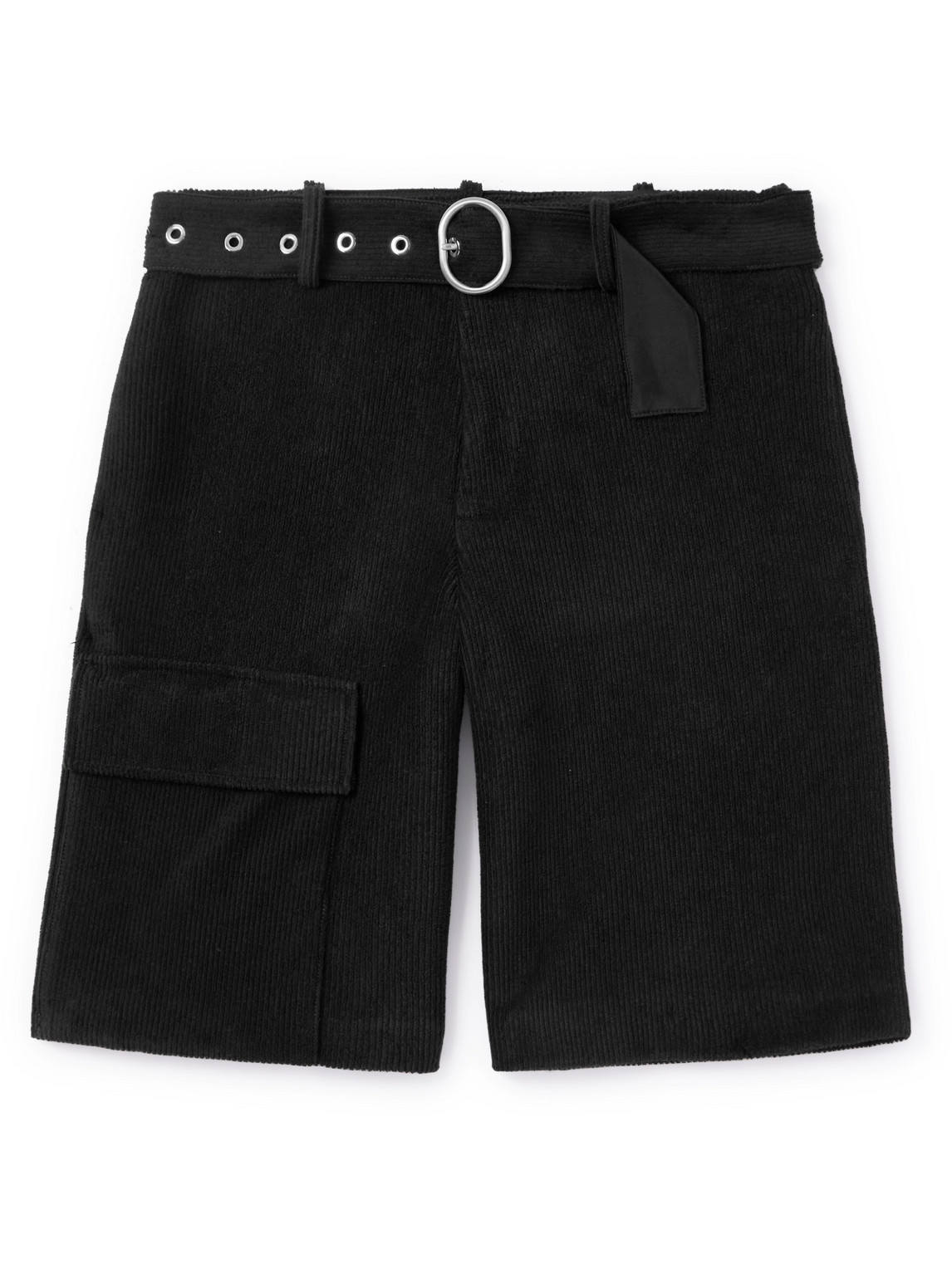 Jil Sander Straight-leg Belted Cotton-blend Corduroy Shorts In Black