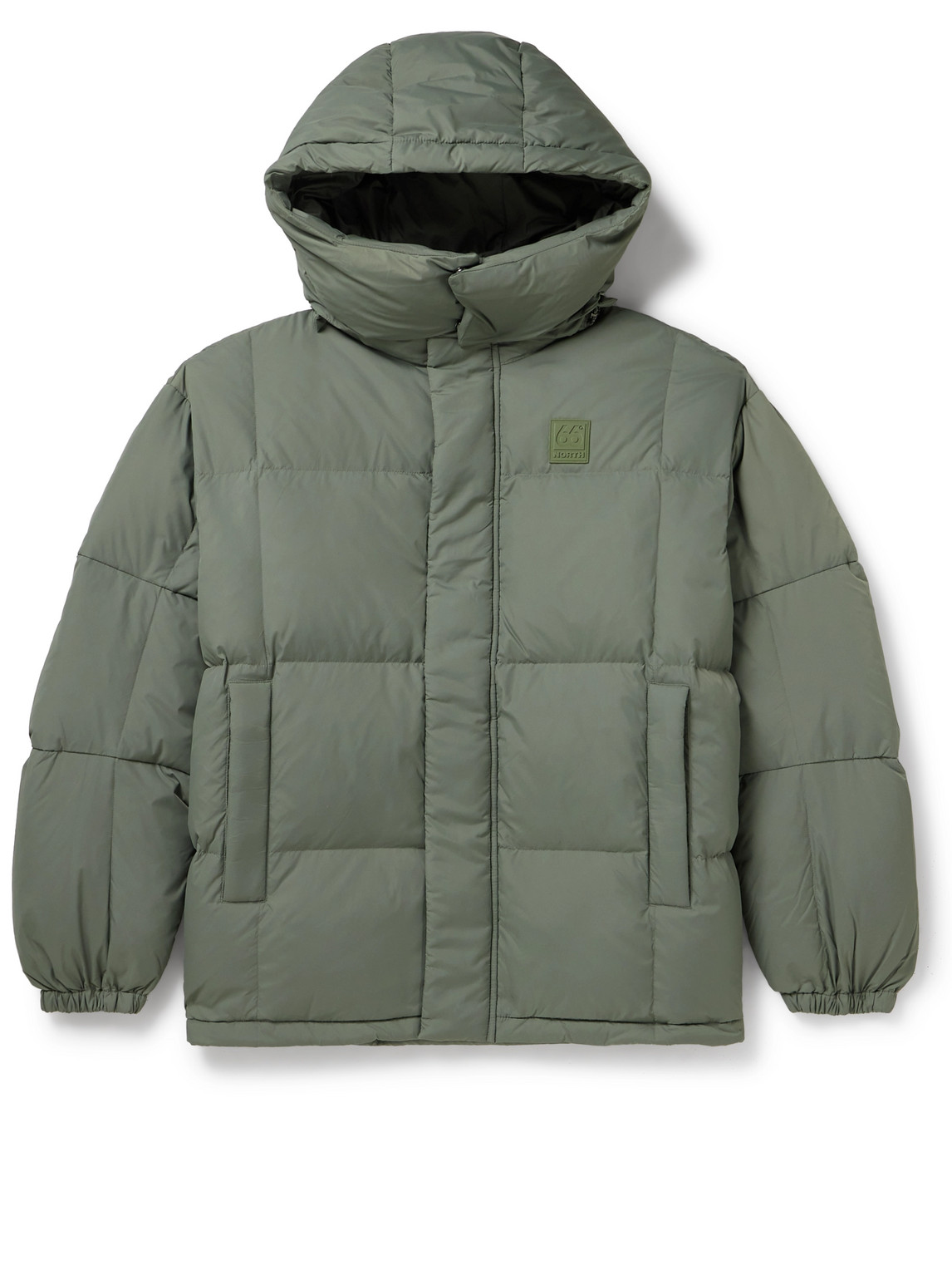 66 North Dyngja Quilted Recycled-shell Hooded Down Jacket In Green