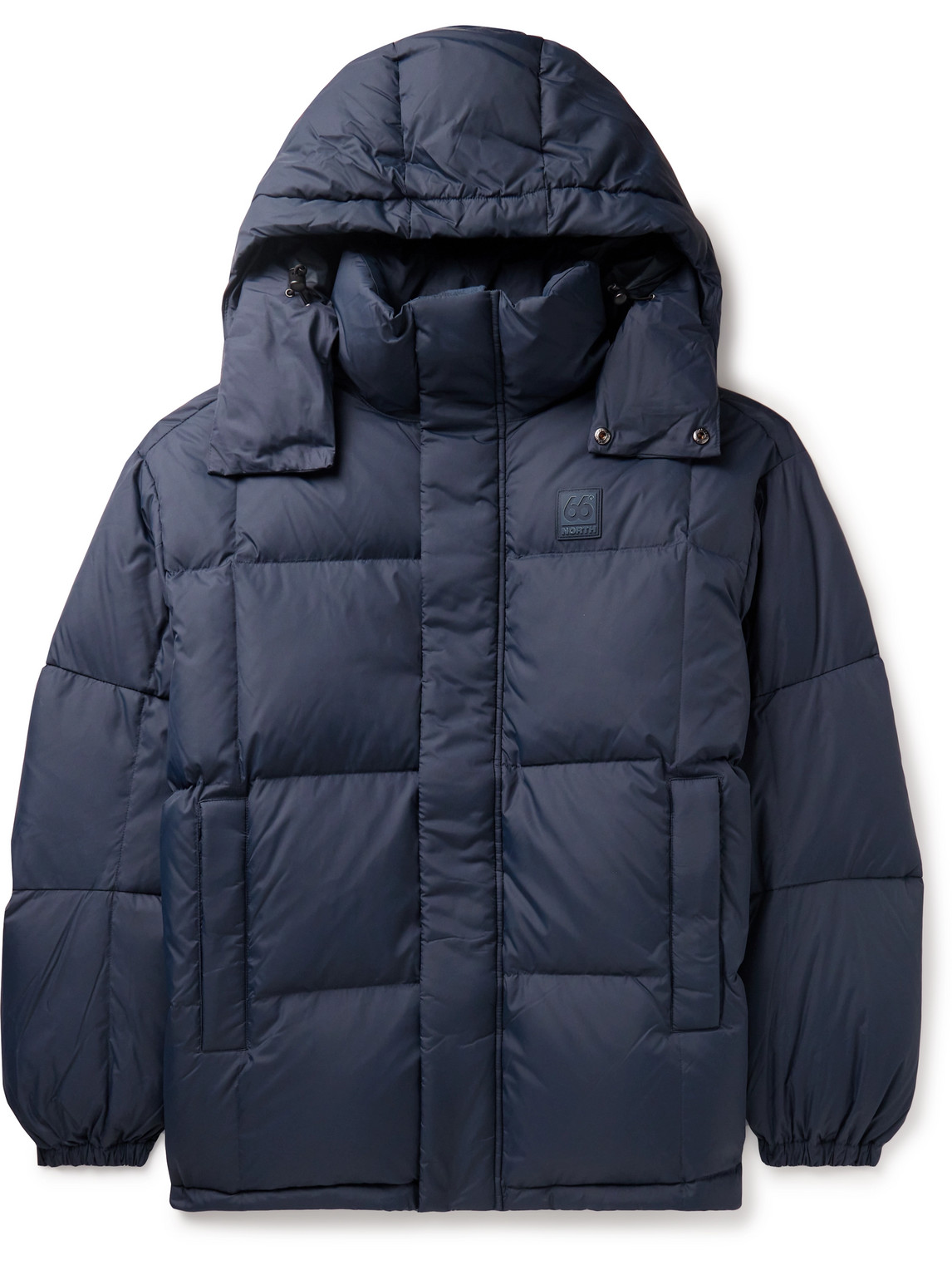 66 North Dyngja Quilted Recycled-shell Hooded Down Jacket In Blue