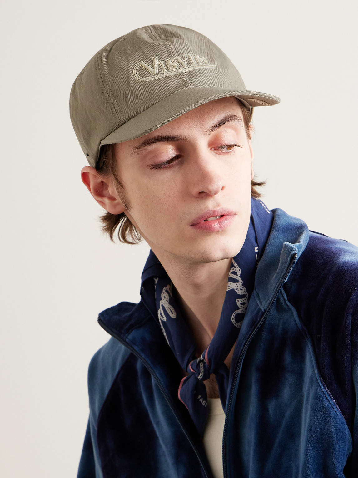 Shop Visvim Excelsior Ii Leather-trimmed Logo-embroidered Wool And Linen-blend Twill Baseball Cap In Green