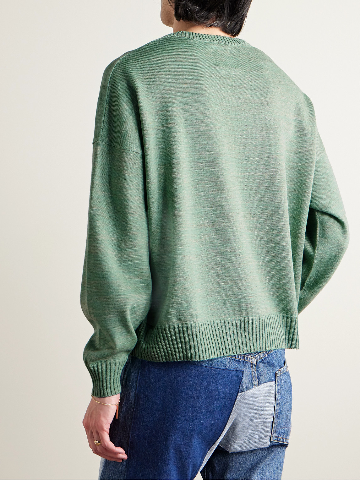 Shop Visvim Selmer Wool And Linen-blend Sweater In Green