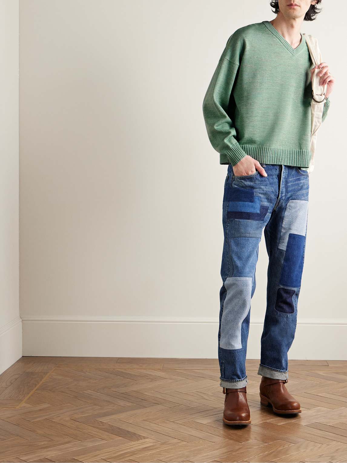 Shop Visvim Selmer Wool And Linen-blend Sweater In Green