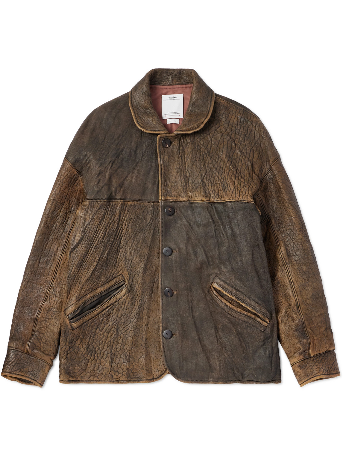 Visvim Eton Crinkled-leather Jacket In Brown