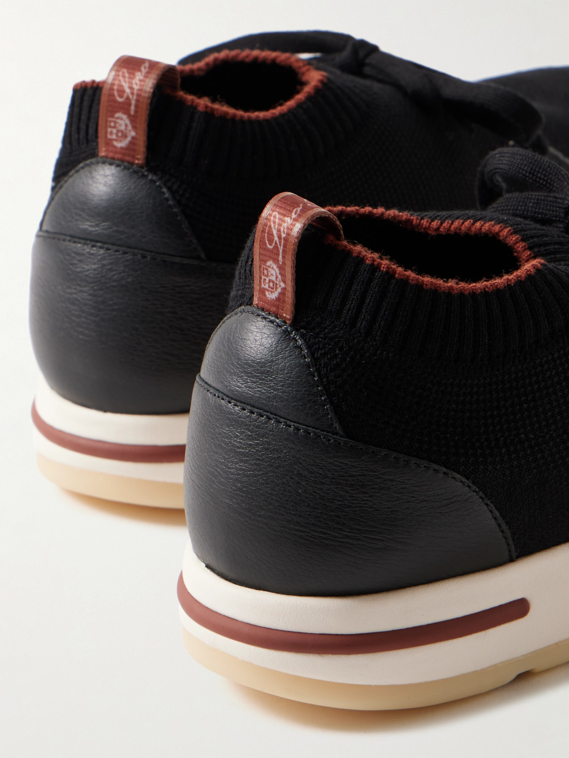 Shop Loro Piana 360 Flexy Walk Leather-trimmed Knitted Wish® Wool Sneakers In Black