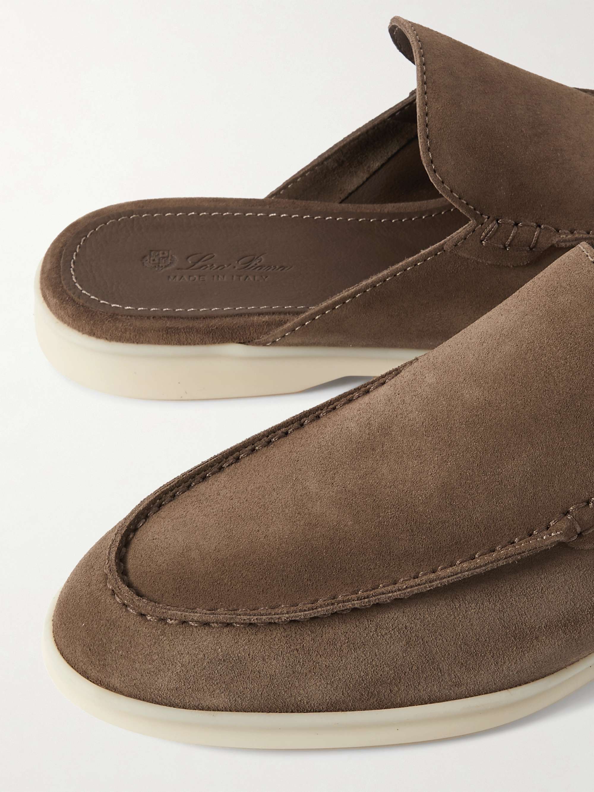 LORO PIANA Babouche Walk Suede Backless Loafer