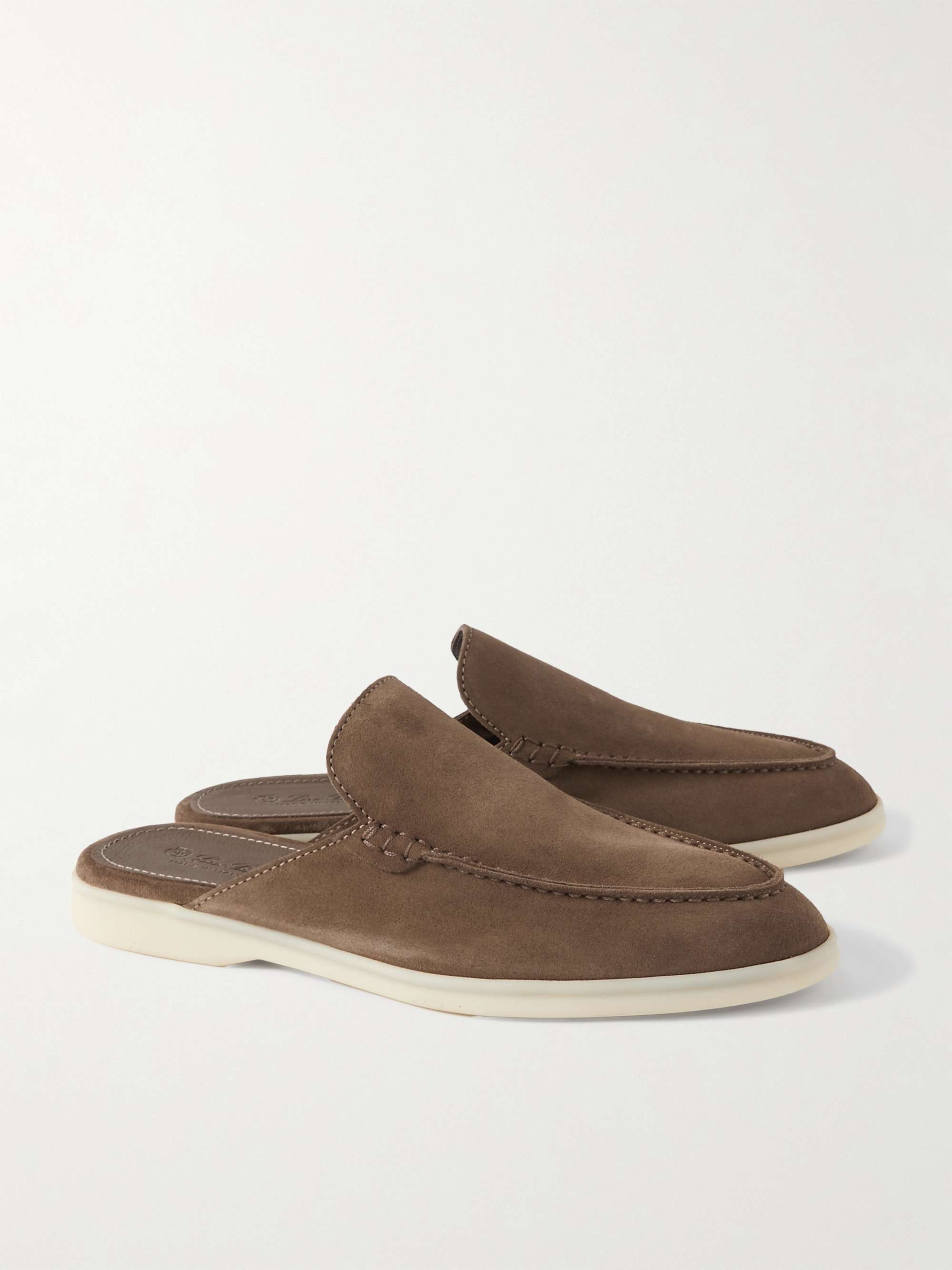 LORO PIANA Babouche Walk Suede Backless Loafer