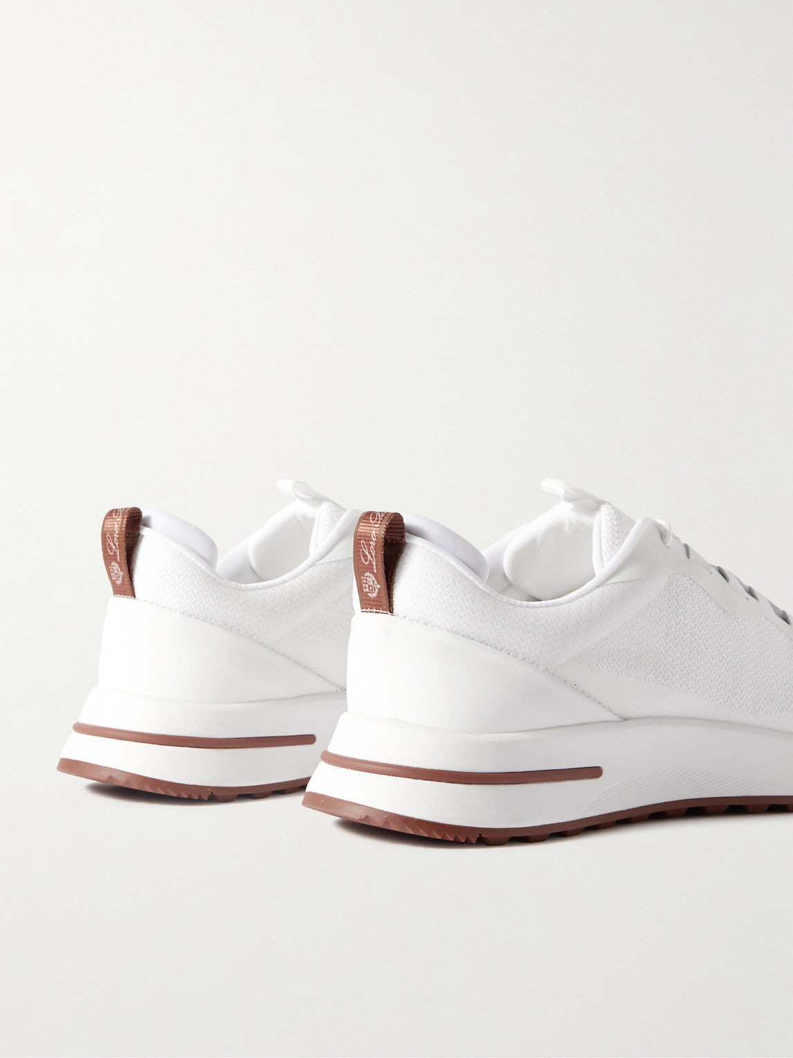 Shop Loro Piana Weekend Walk Leather-trimmed Mesh Sneakers In White