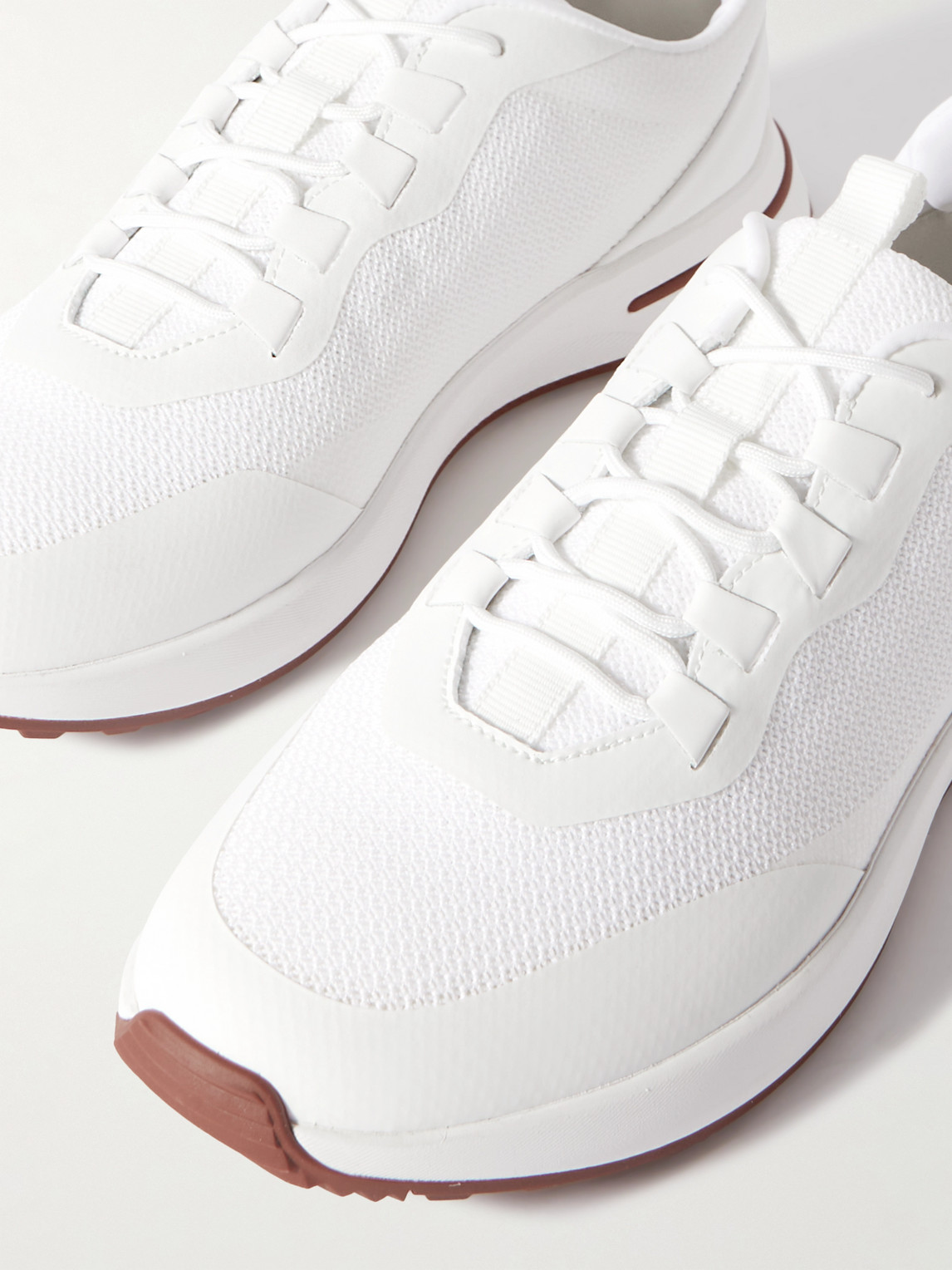 Shop Loro Piana Weekend Walk Leather-trimmed Mesh Sneakers In White