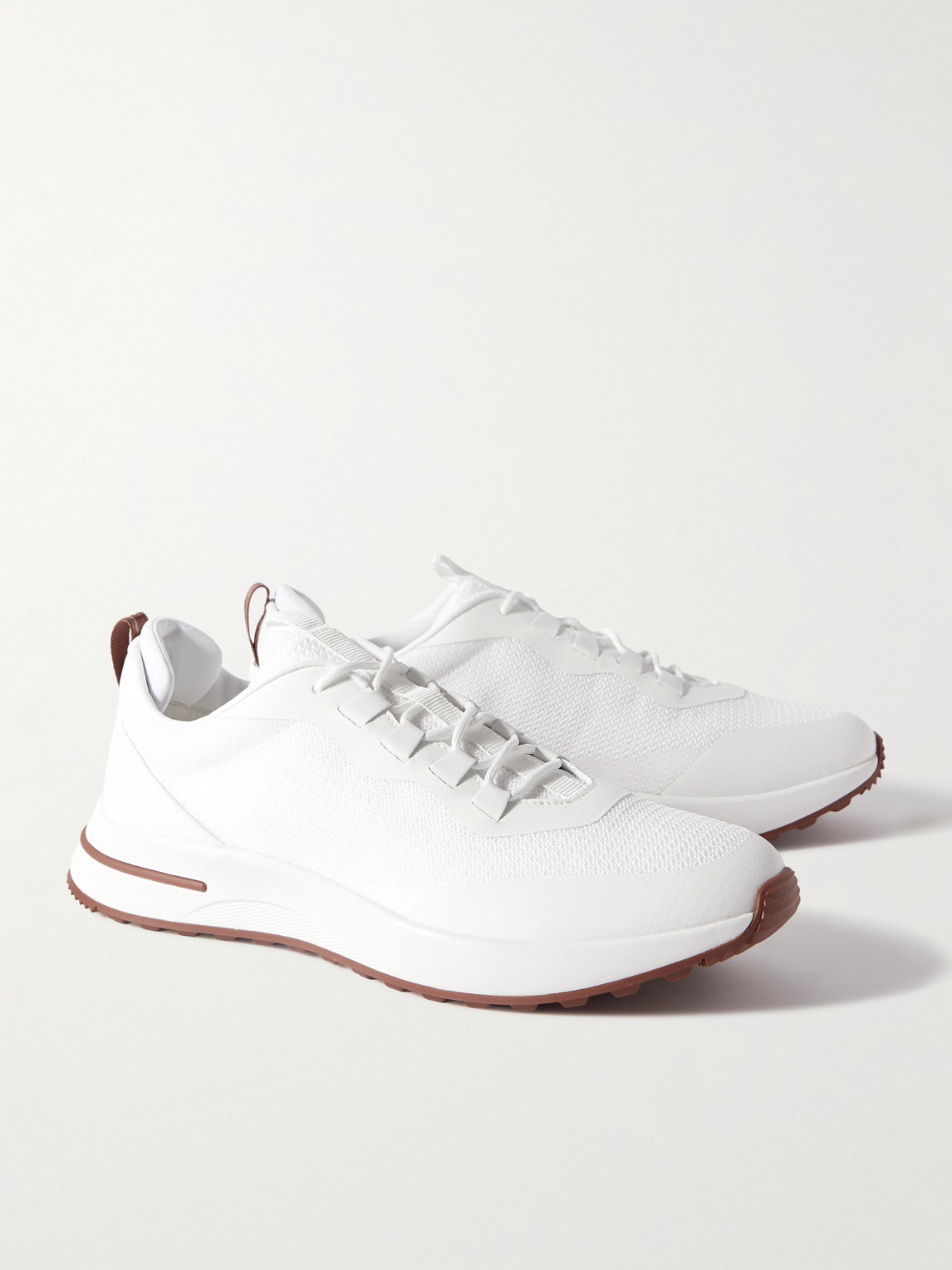 Shop Loro Piana Weekend Walk Leather-trimmed Mesh Sneakers In White