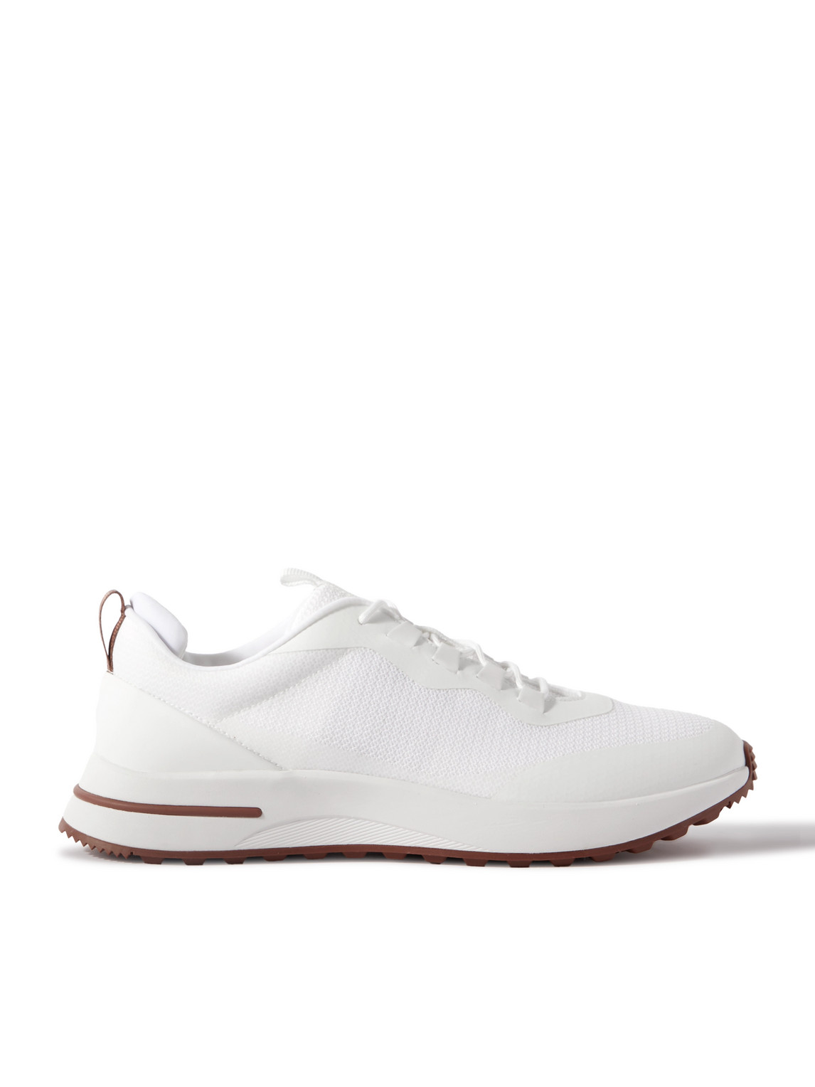 Shop Loro Piana Weekend Walk Leather-trimmed Mesh Sneakers In White