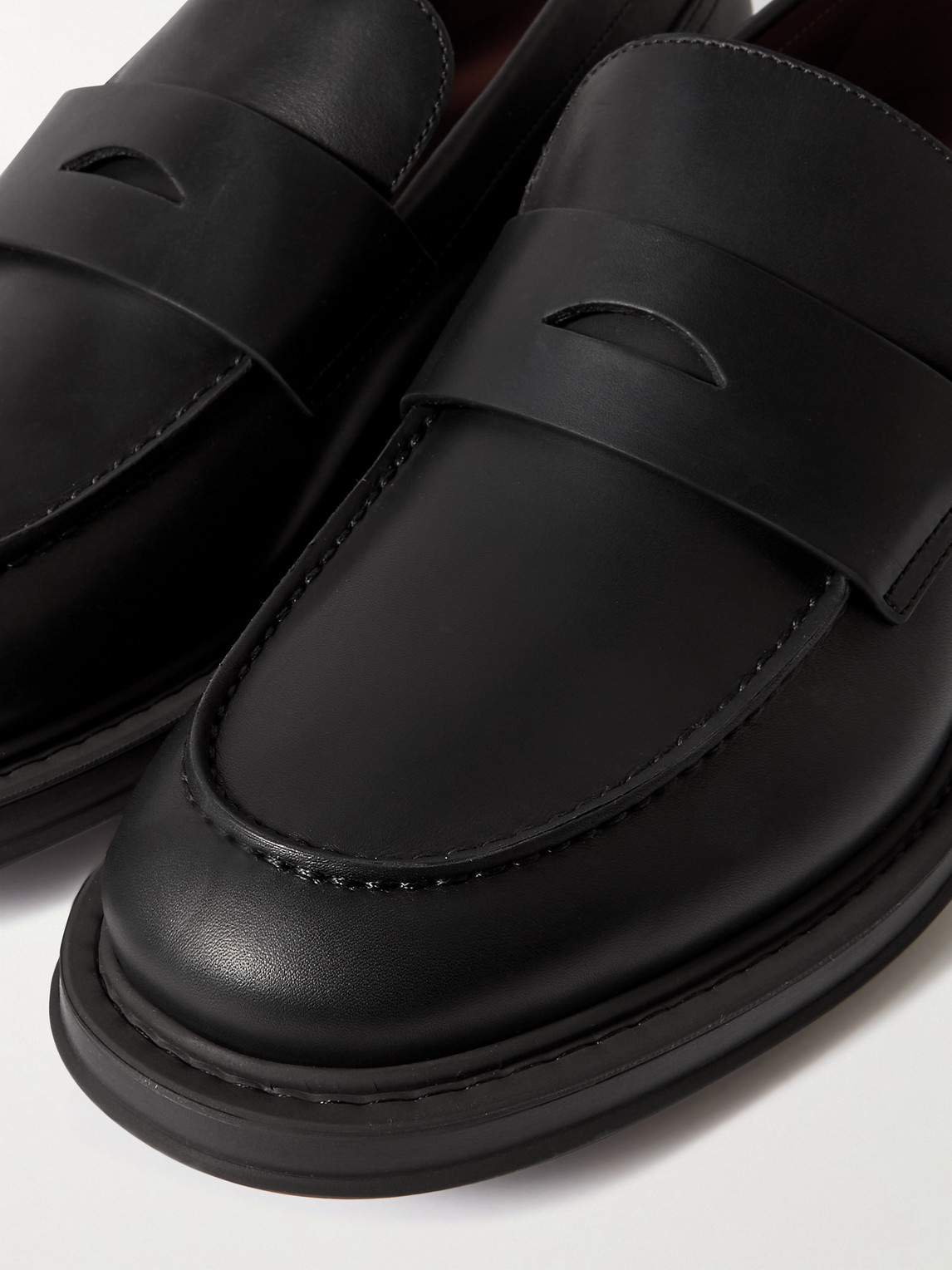 Shop Loro Piana Travis Leather Penny Loafers In Black