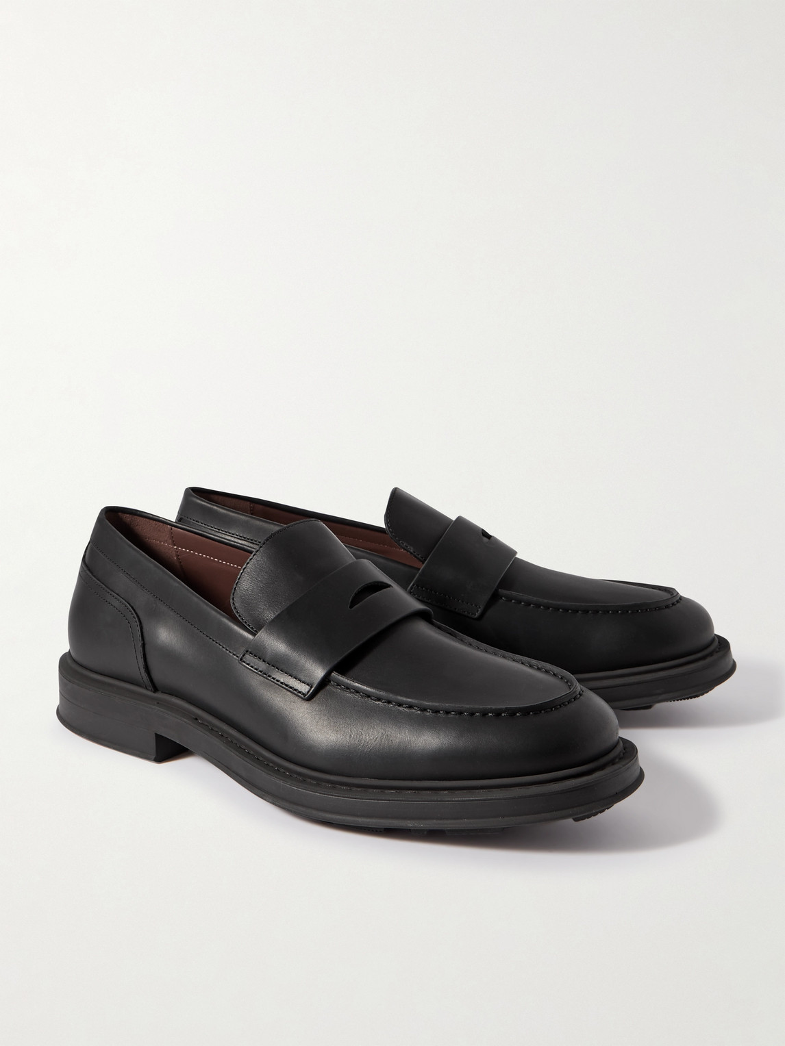 Shop Loro Piana Travis Leather Penny Loafers In Black