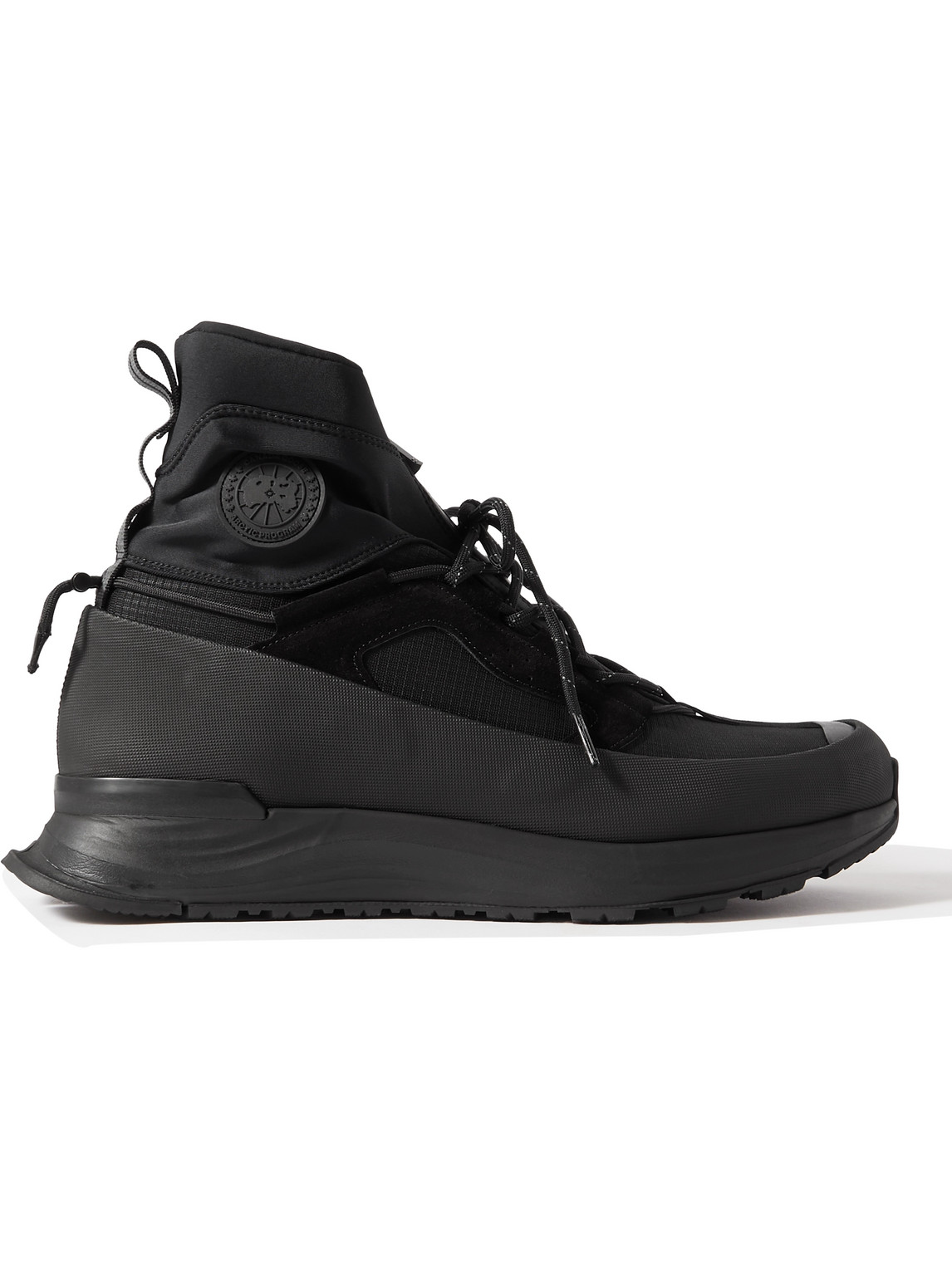 Canada Goose Glacier Trial Jersey, Suede And Leather-trimmed Ripstop High-top Hiking Sneakers In Black