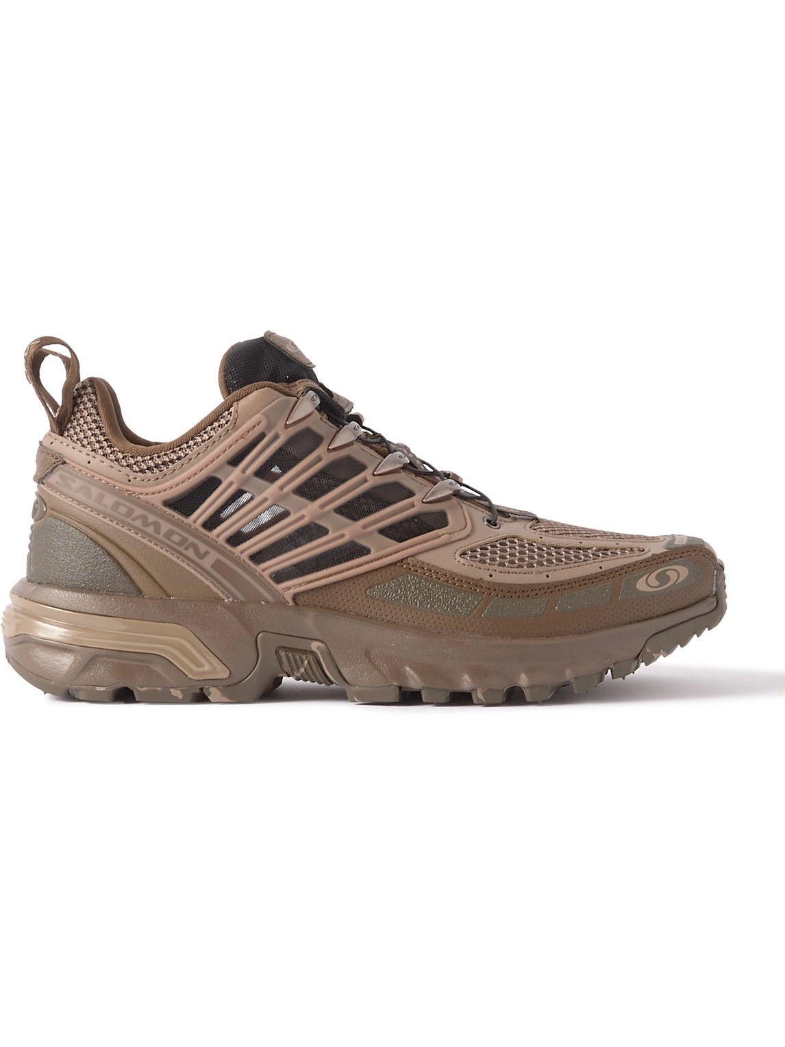 Salomon Acs Pro Desert Rubber-trimmed Faux Leather And Mesh Trainers In Brown