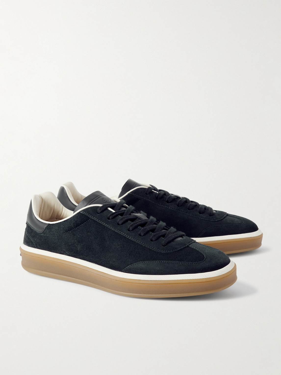 Shop Loro Piana Tennis Walk Leather-trimmed Suede Sneakers In Blue