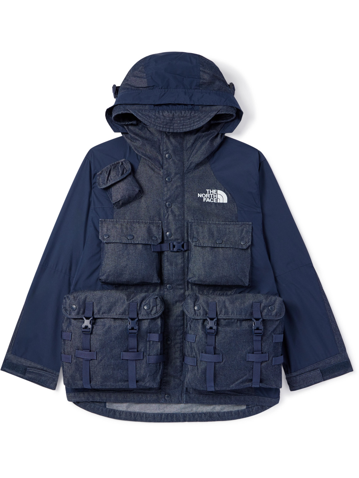 The North Face Logo-embroidered Denim And Gore-tex® Hooded Jacket In Blue