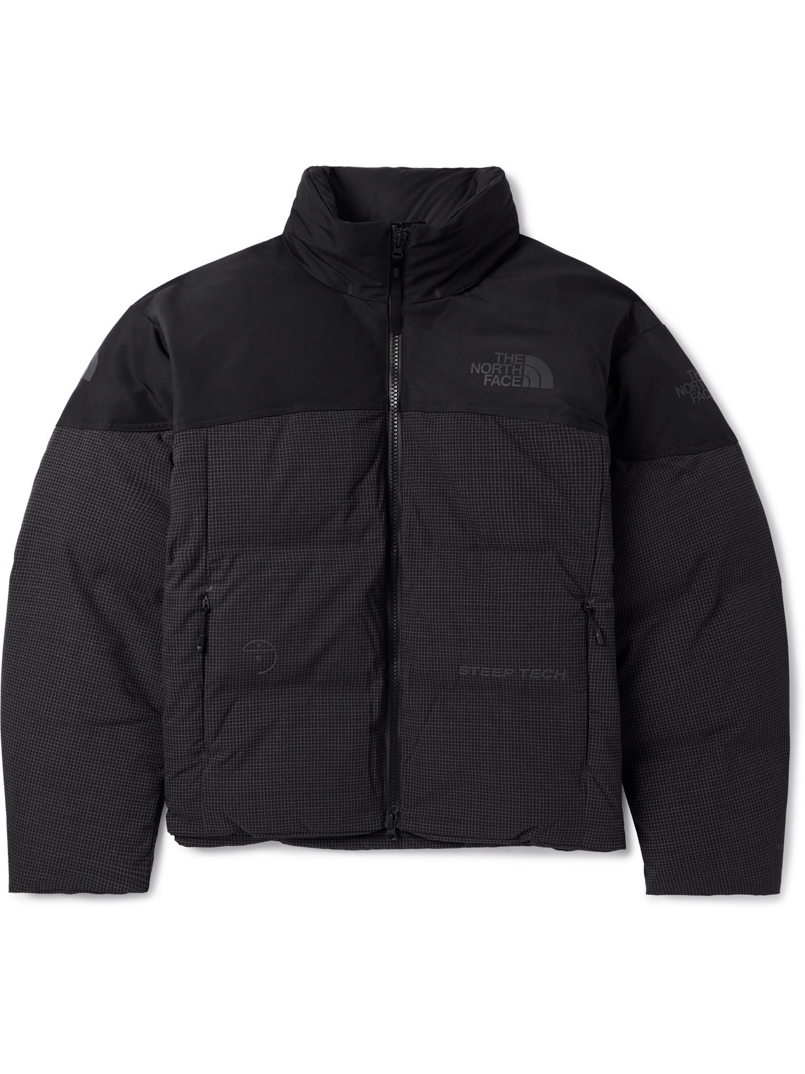 The North Face Steep Tech Logo-appliquéd Checked Shell Hooded Down Jacket In Black
