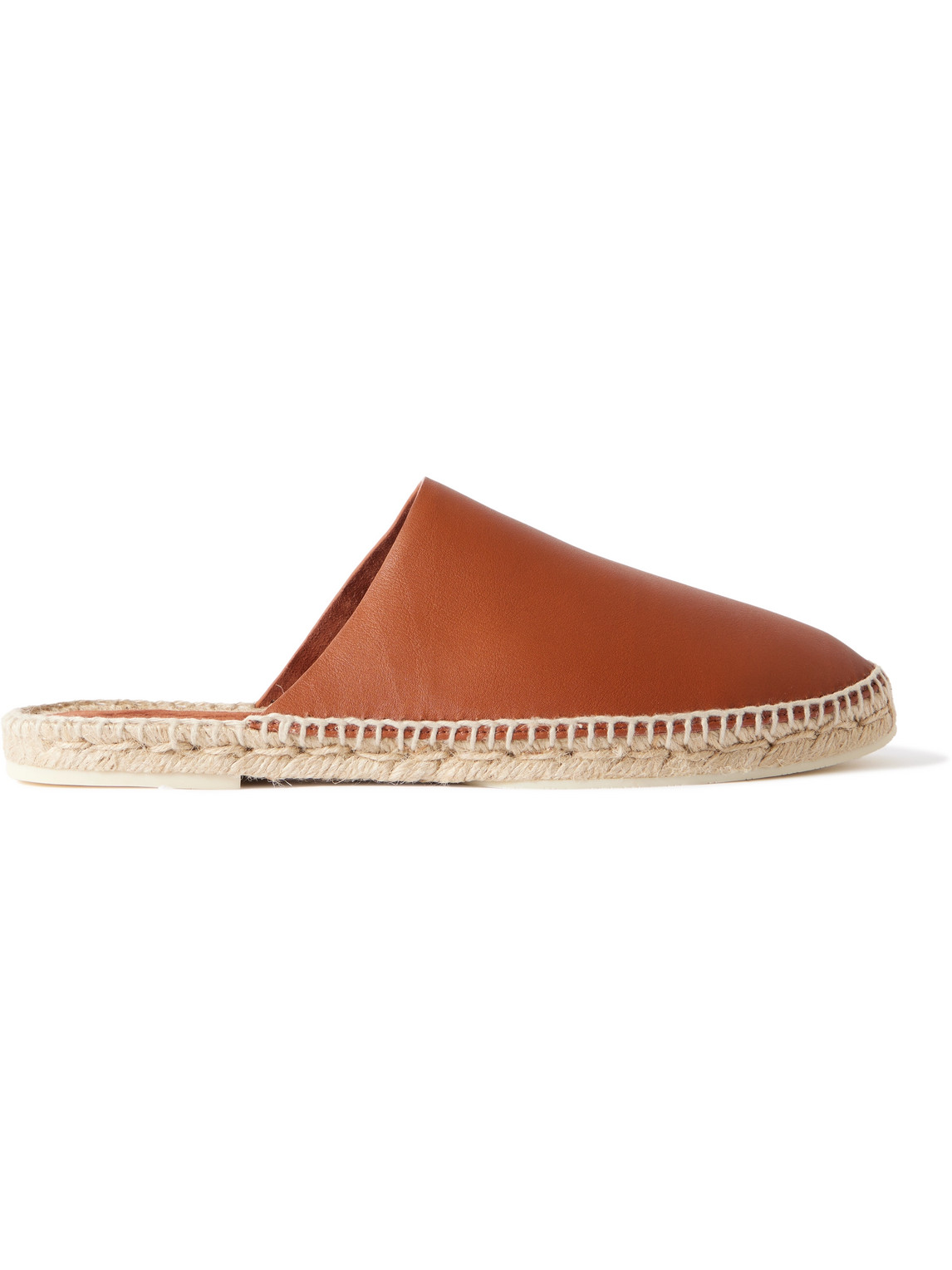 Loro Piana Seaside Walk Leather Backless Espadrilles In Brown