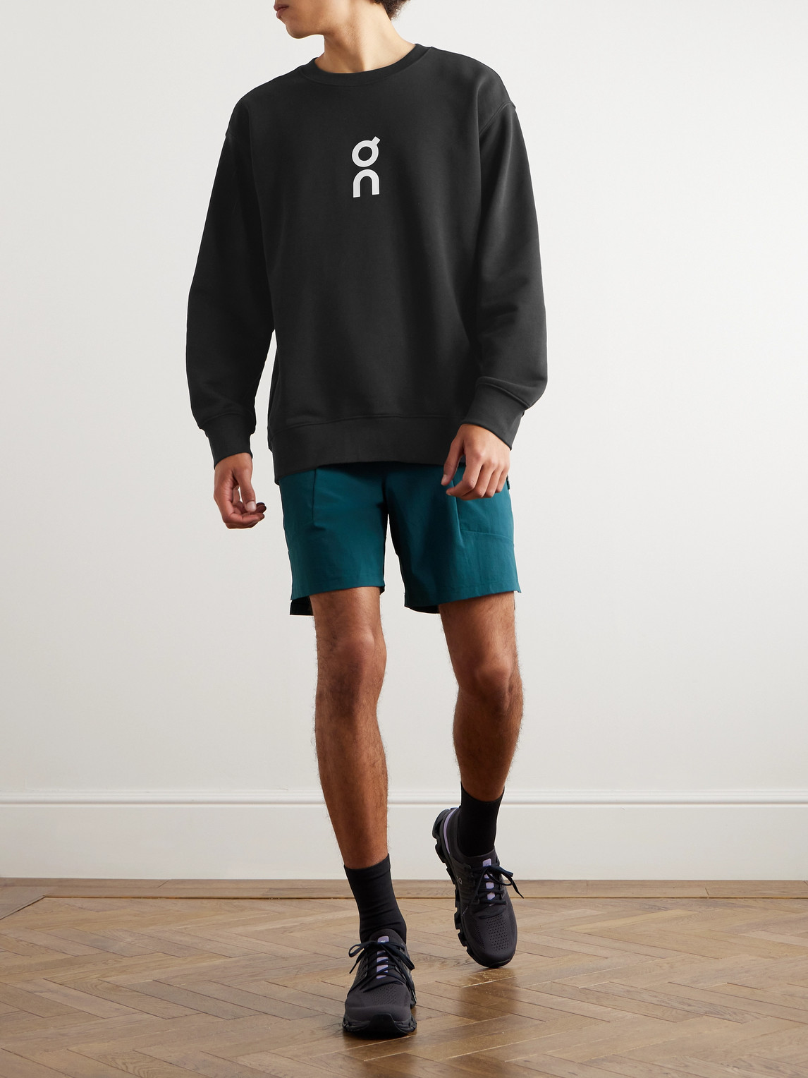 Shop On Club Logo-print Organic Cott-blend Jersey Sweatshirt In Black