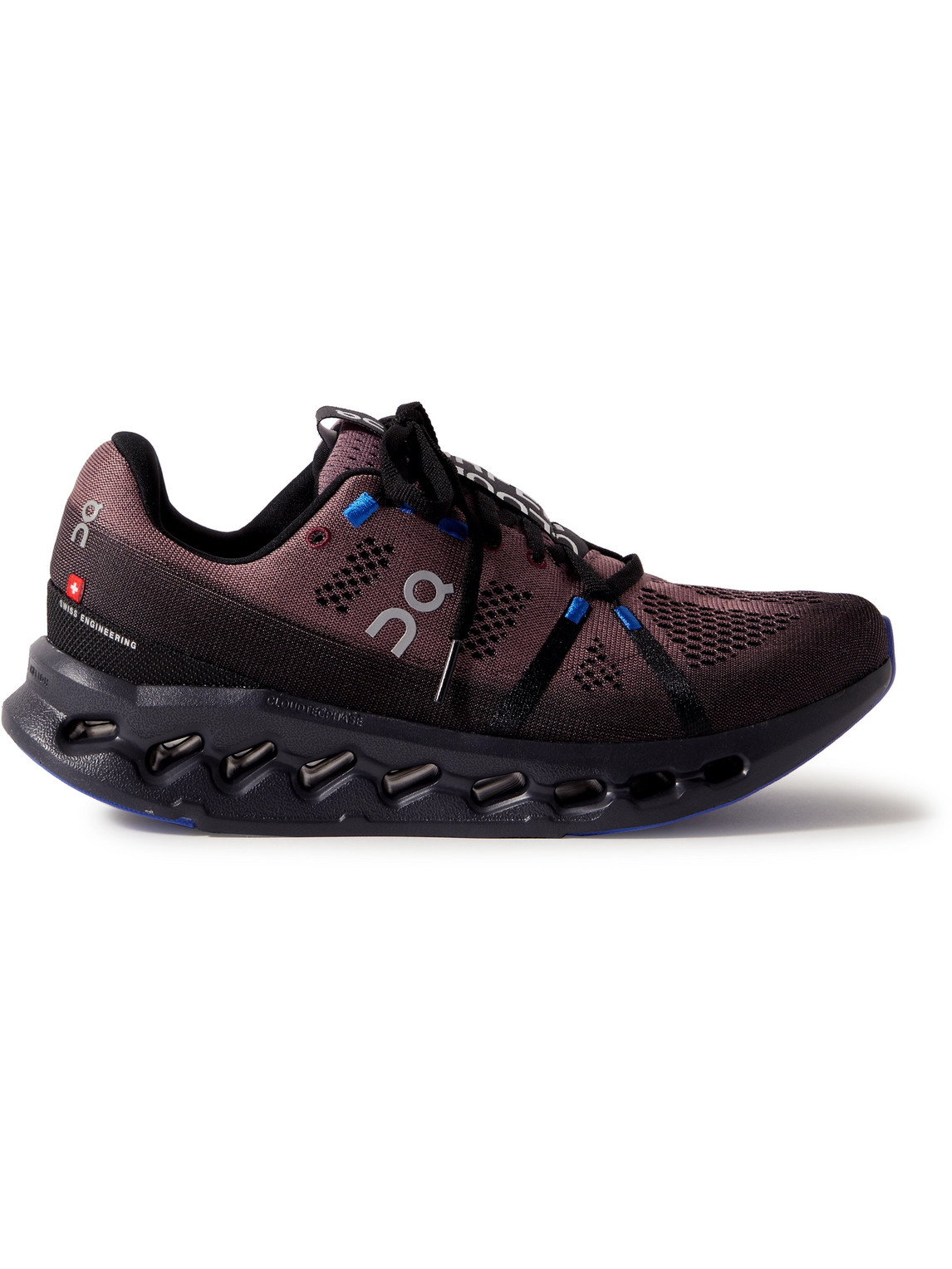 On Cloudsurfer Webbing-trimmed Stretch-knit Sneakers In Brown