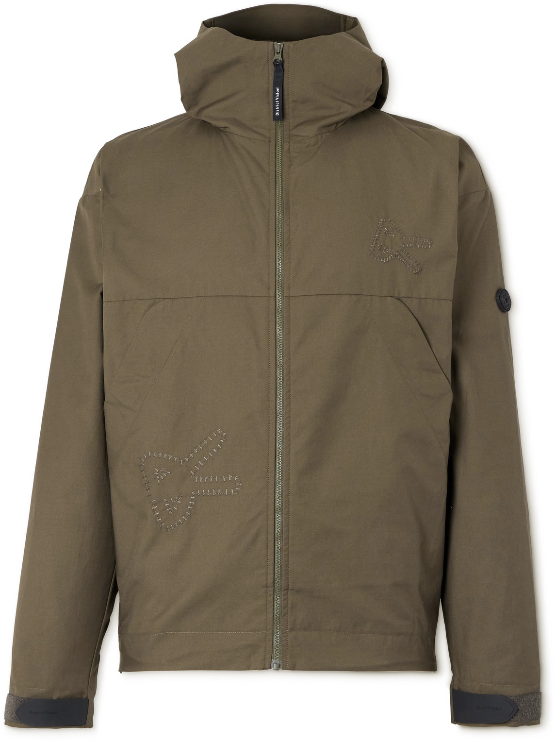 District Vision Logo-embroidered Organic Cotton-blend Twill Hooded Jacket In Green