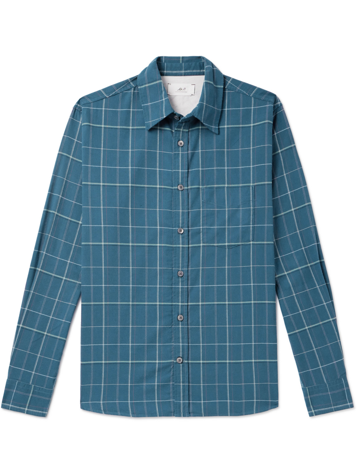 Mr P Checked Organic Cotton-twill Shirt In Blue