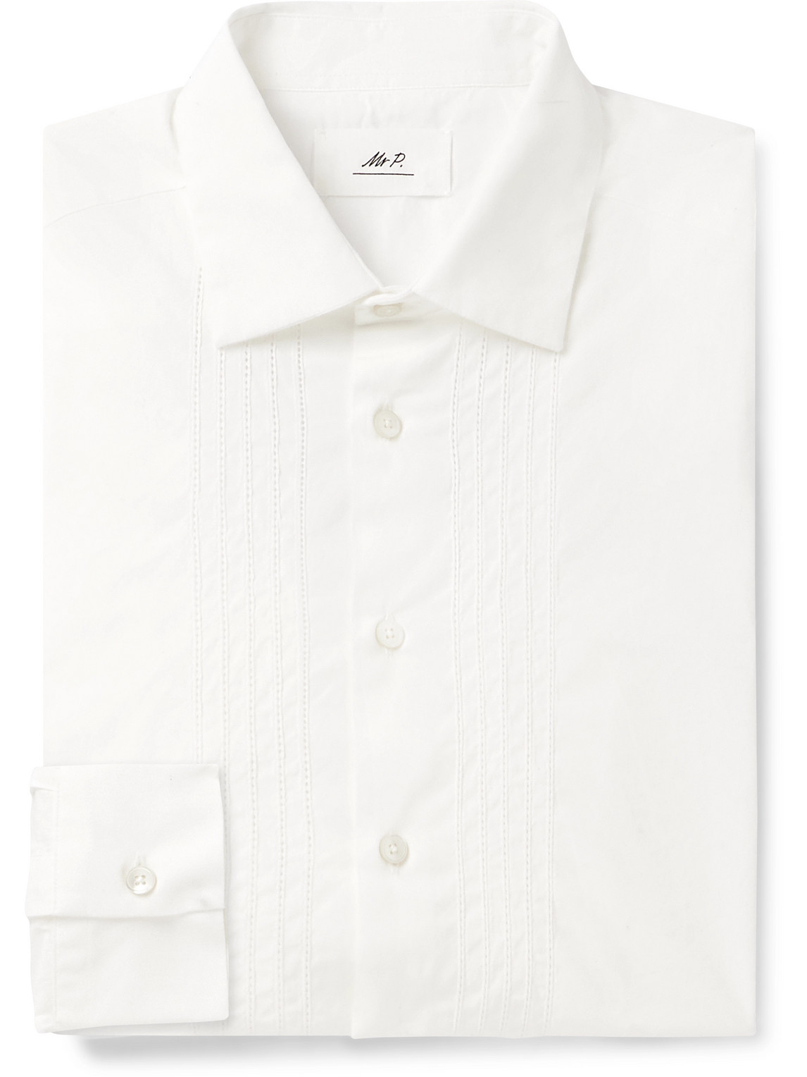 Cutaway-Collar Embroidered Cotton-Poplin Tuxedo Shirt