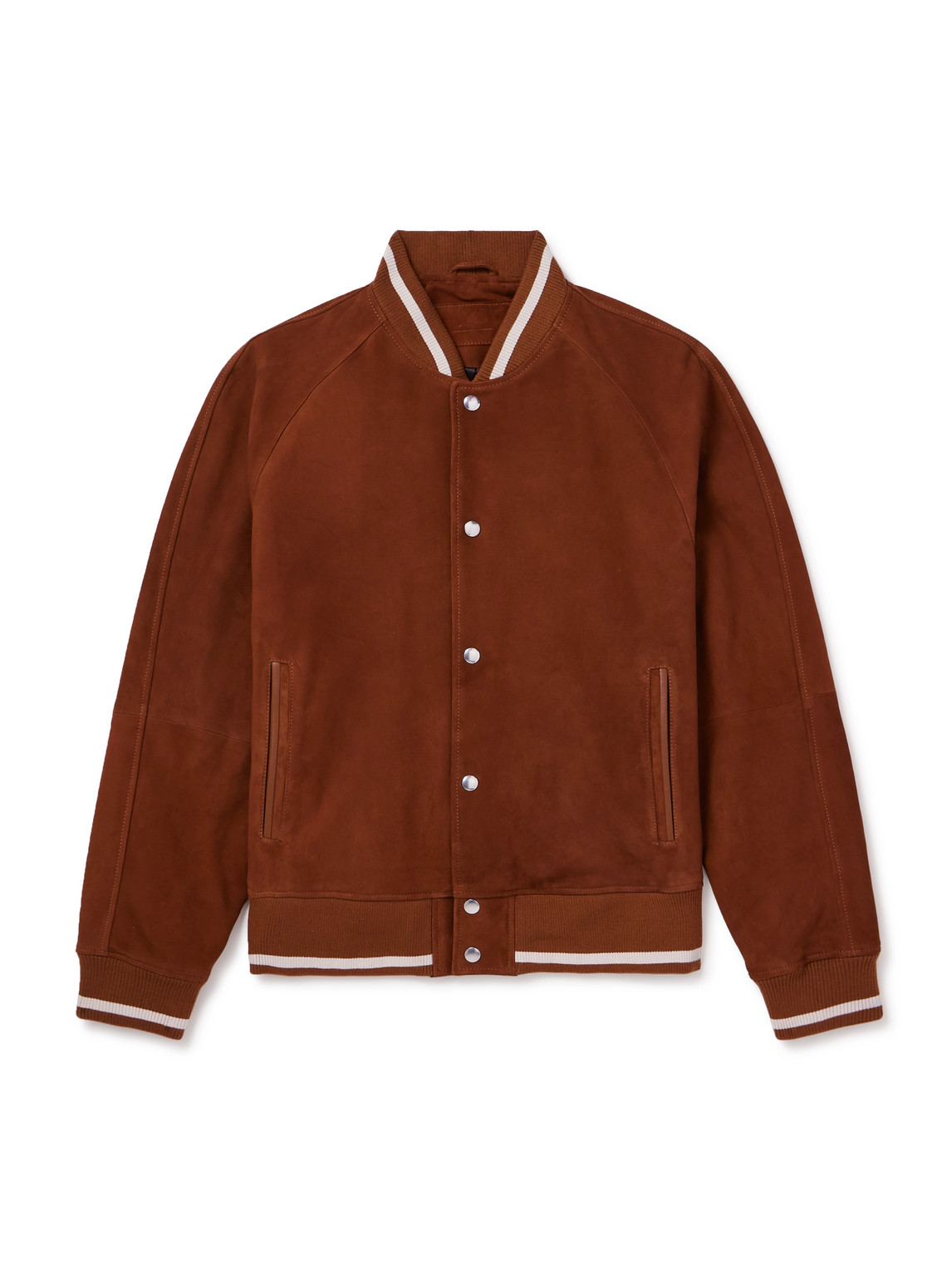 Mr P Striped Suede Varsity Jacket In Brown