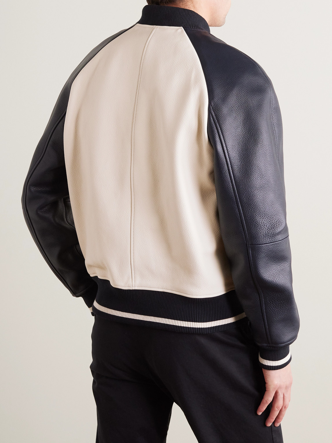 Shop Mr P Full-grain Leather Varsity Jacket In Neutrals