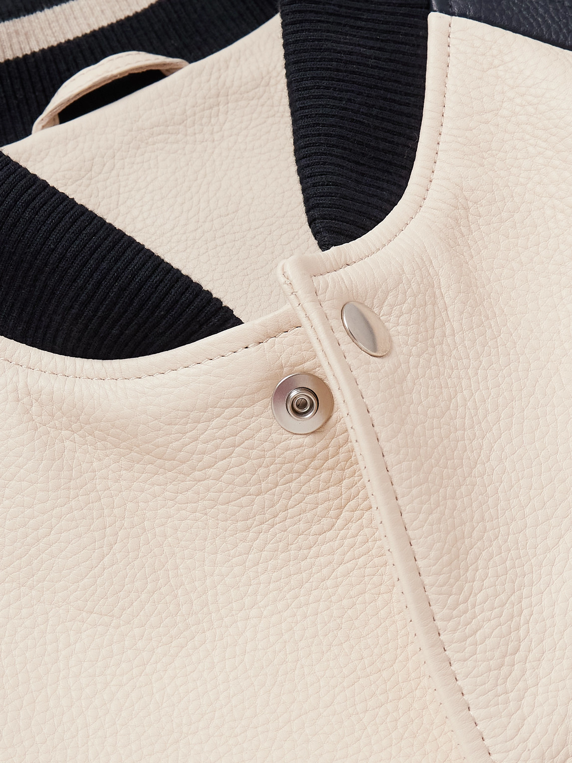 Shop Mr P Full-grain Leather Varsity Jacket In Neutrals