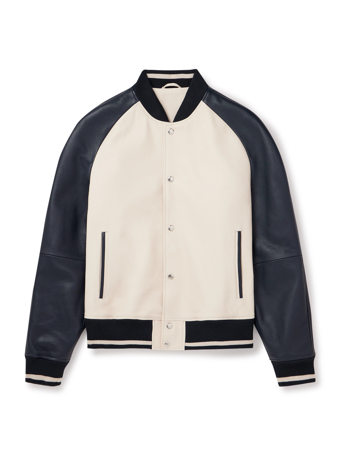 Mr P Colour-block Full-grain Leather Varsity Jacket In Neutrals