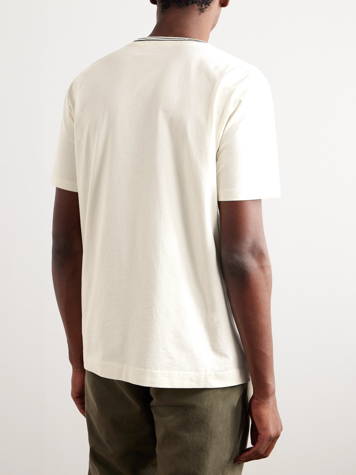 Mr P Striped Pointelle-trimmed Cotton-jersey T-shirt In Neutrals