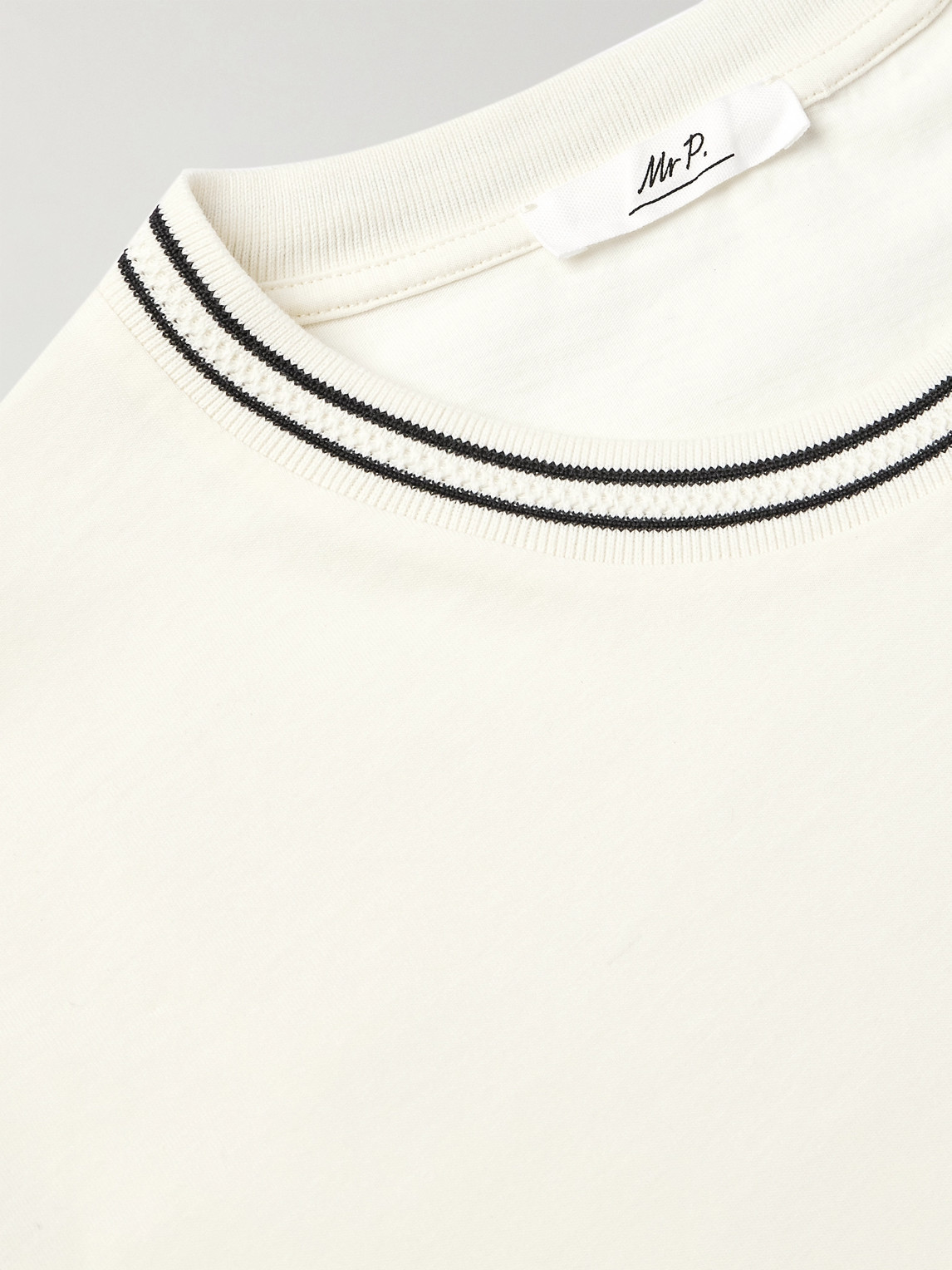 Mr P Striped Pointelle-trimmed Cotton-jersey T-shirt In Neutrals
